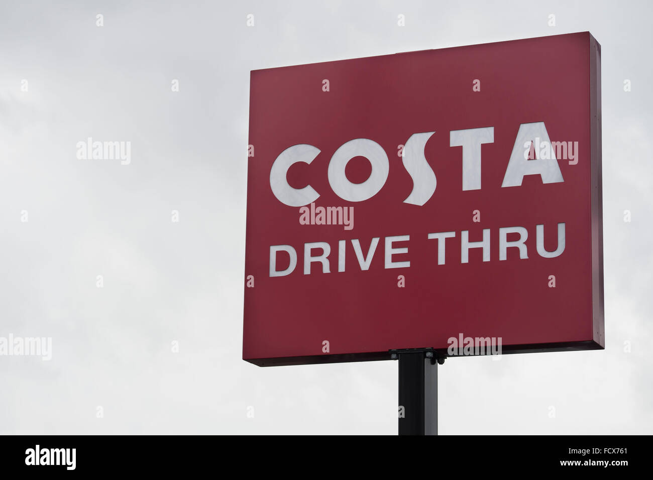 Costa Coffee drive thru through sign logo Stock Photo Alamy