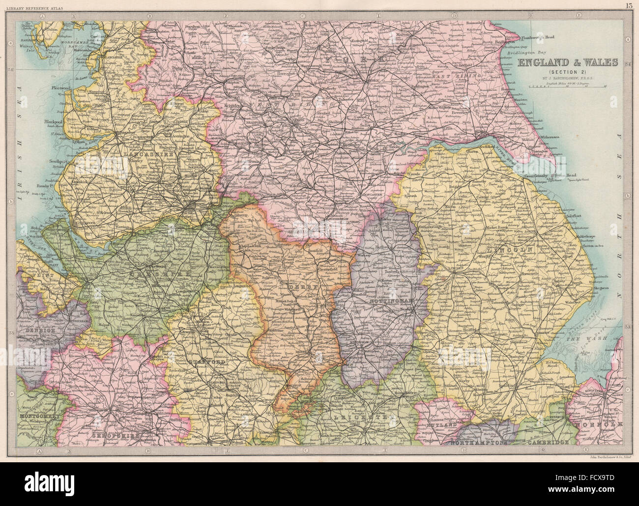 ENGLAND NORTH & MIDLANDS:Lincs Lancs Yorks Notts Derbys Staffs Cheshire 1890 map Stock Photo
