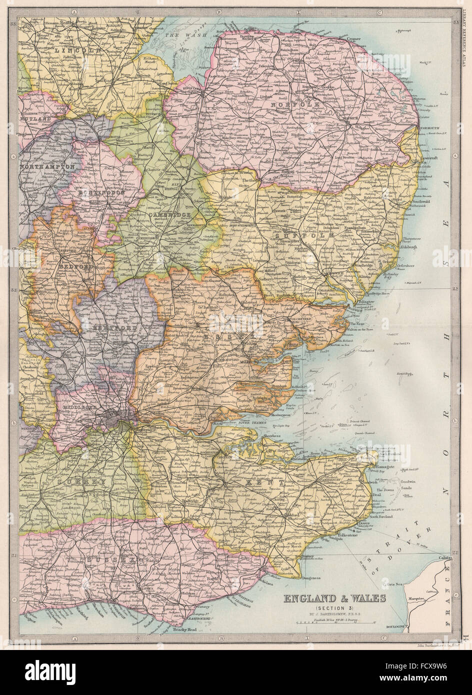 EASTERN ENGLAND: E Anglia Home Counties E Midlands London. BARTHOLOMEW, 1890 map Stock Photo