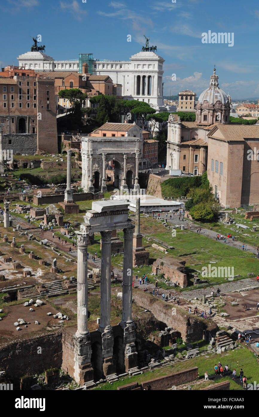 Roman Forum and Monument of Vittorio Emanuele II in Rome, Italy Stock Photo