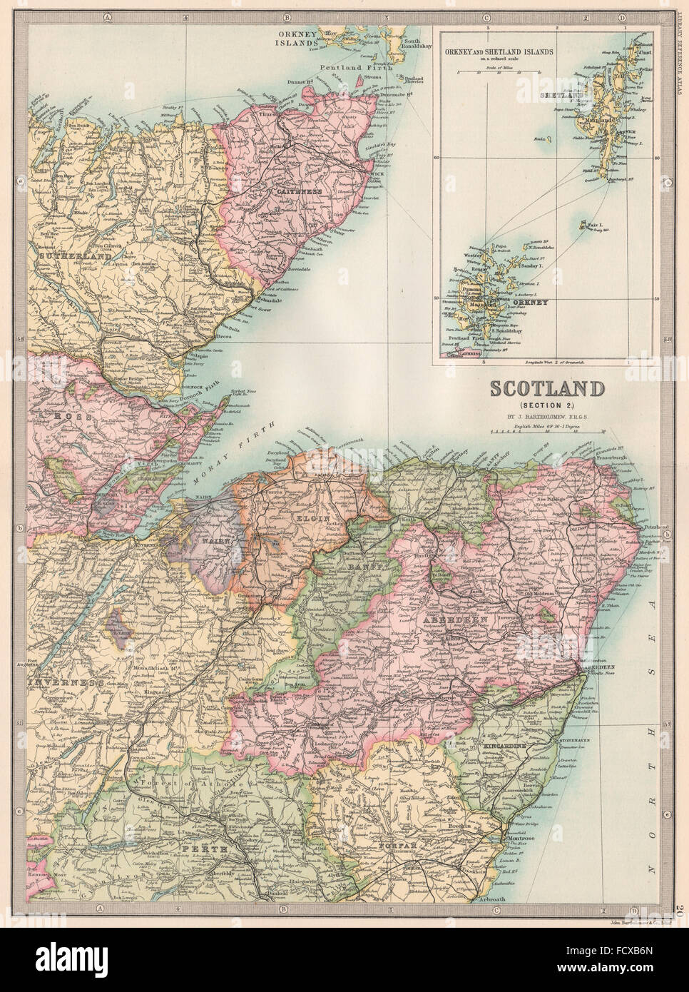 Northern Scotland with Orkneys and Shetland Harmsworth Atlas Antique Map 1906 