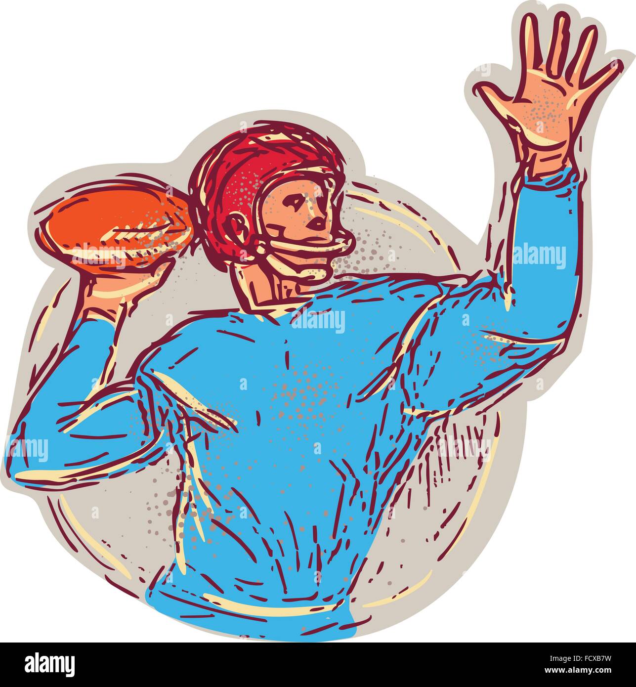Drawing sketch style illustration of an american football gridiron