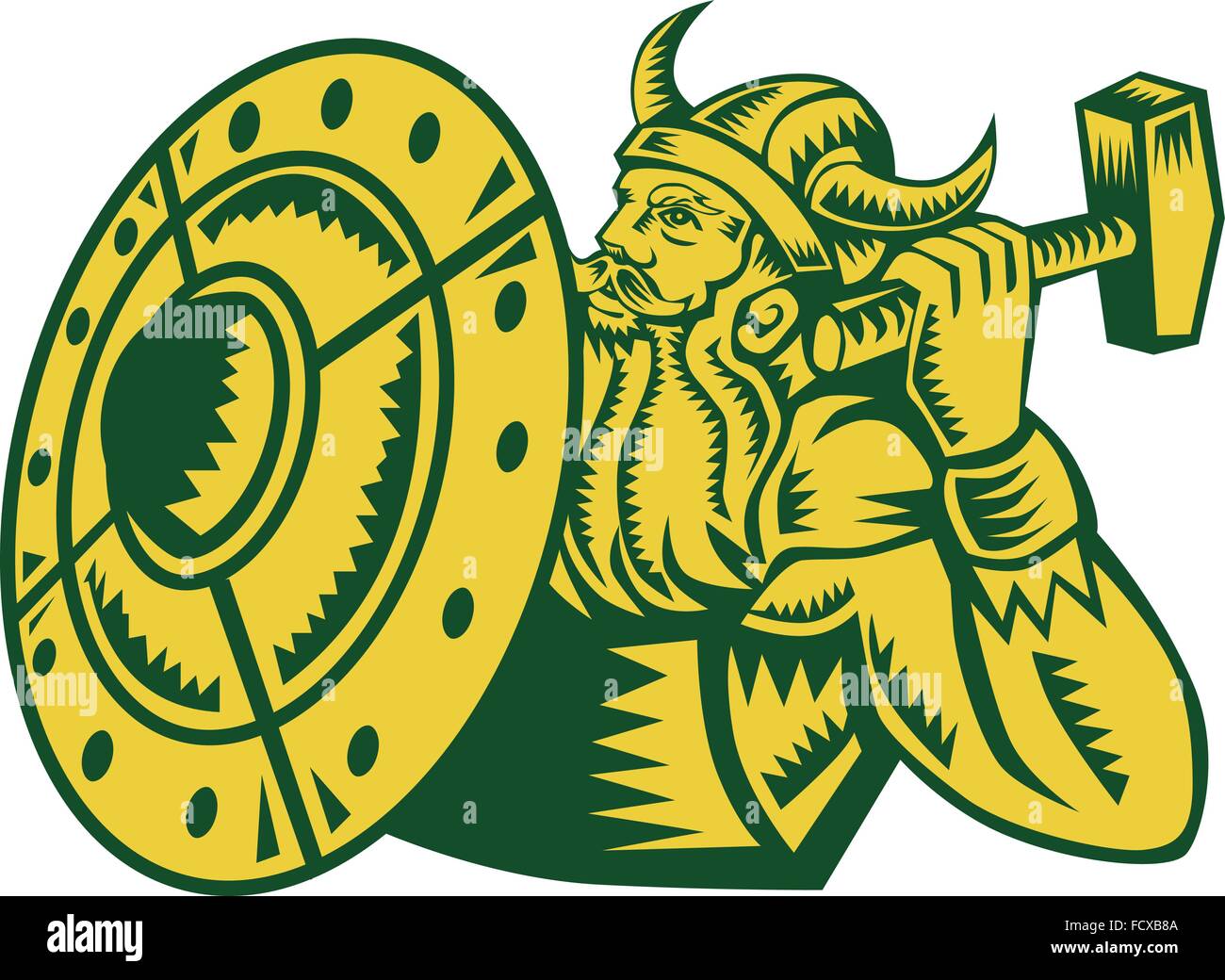 Illustration of a norseman viking warrior raider barbarian wearing