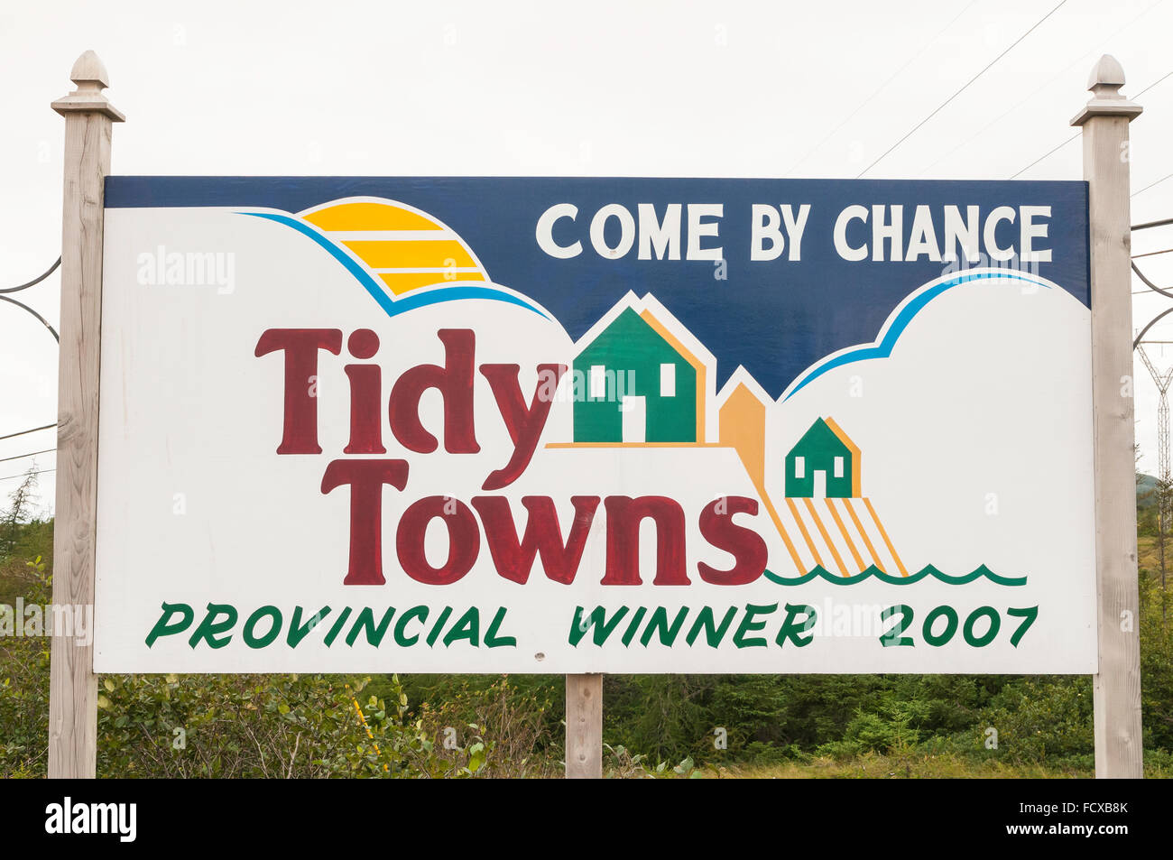 Come by Chance, town sign, Come by Chance, Newfoundland, Canada Stock
