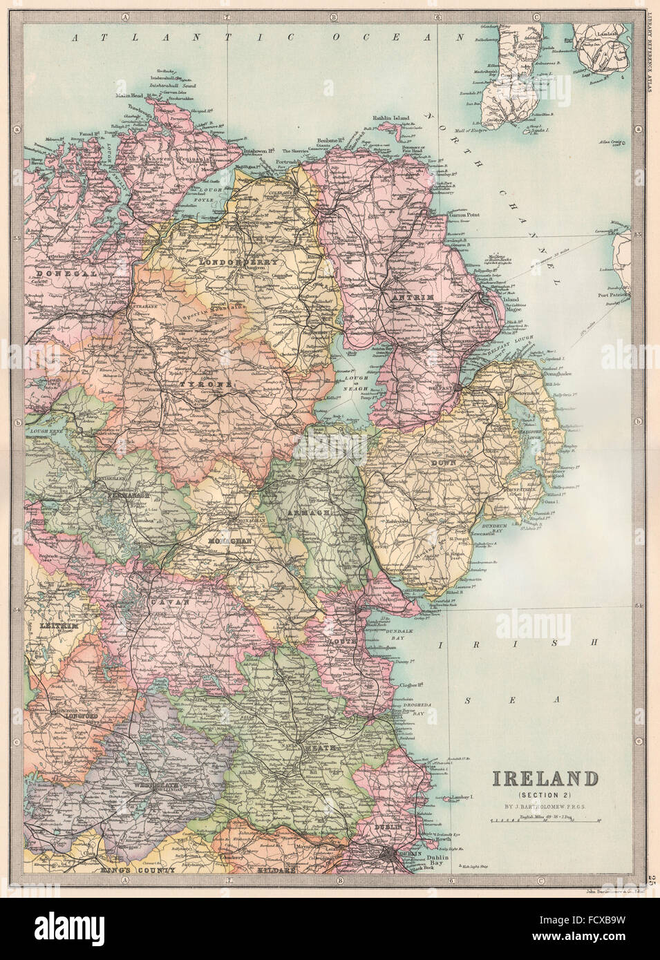 North East Ireland Map Ireland North East: Ulster Dublin Meath Louth Cavan &C. Bartholomew, 1890  Map Stock Photo - Alamy