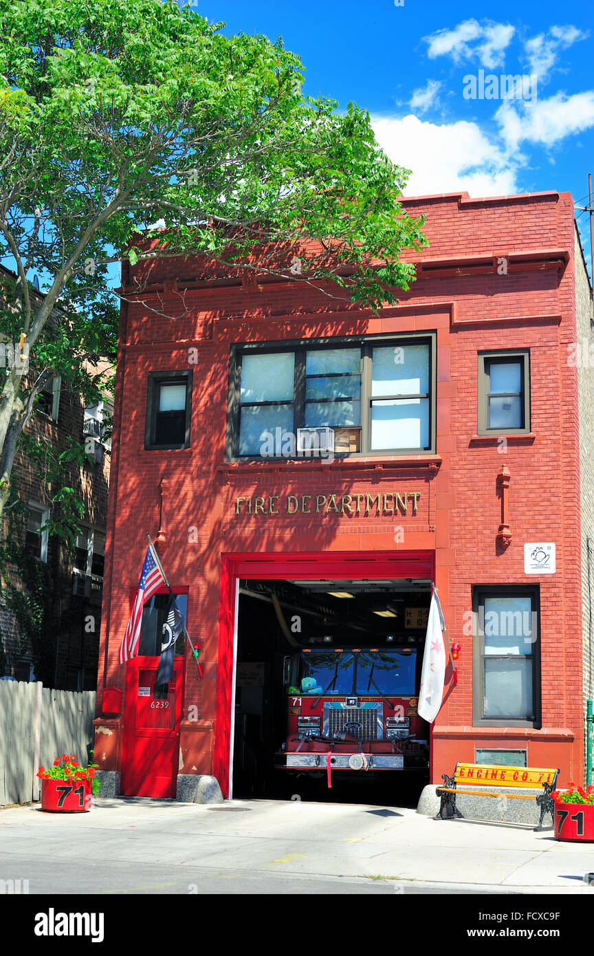 One of numerous venerable neighborhood fire stations in the city of Chicago each with its own individual charm and character. Stock Photo