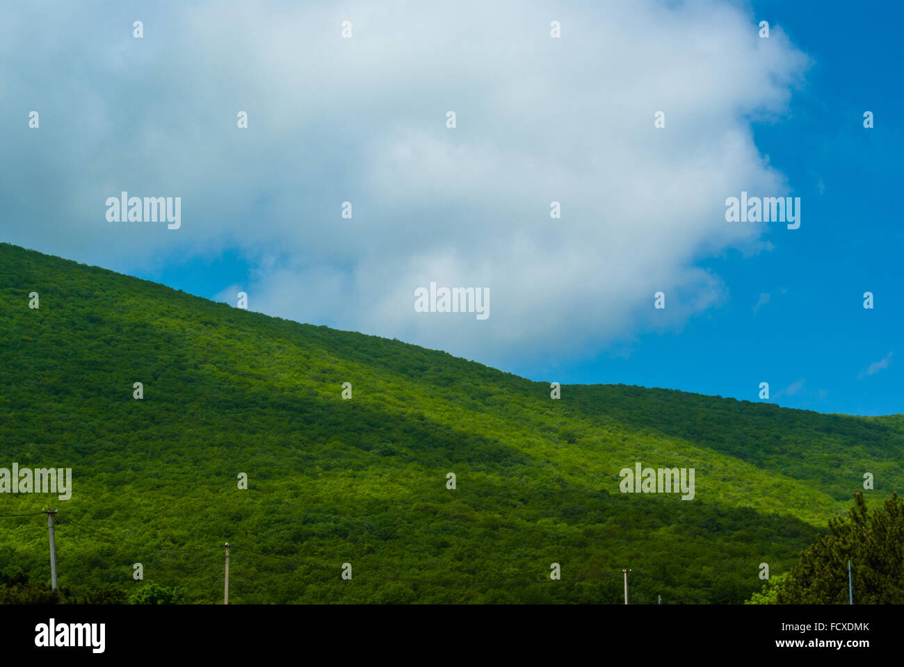 the green hillside with the shadow of the clouds on a summer day, Crimea Stock Photo