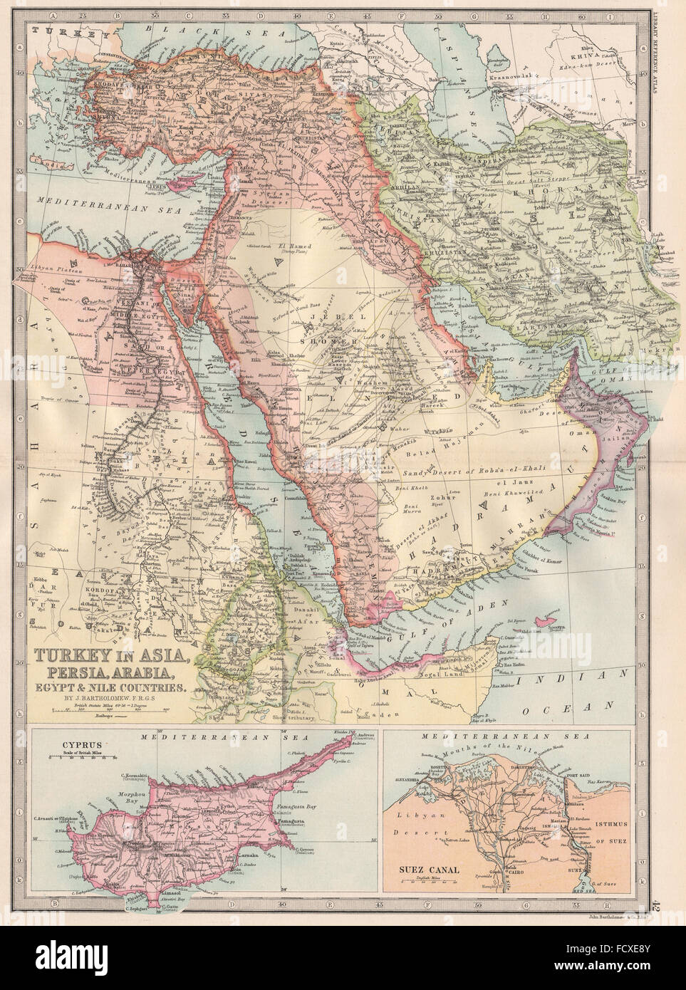 MIDDLE EAST: Turkey Asia Persia (Iran) Arabia Egypt Cyprus. Suez Canal, 1890 map Stock Photo