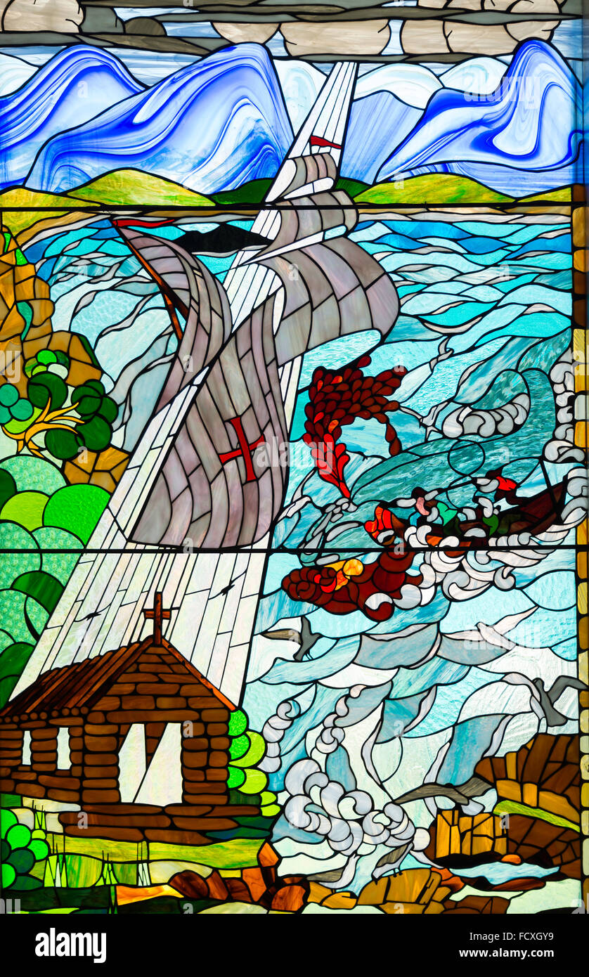 Stained glass window in Bartolomeu Dias Museum, Mossel Bay, Eden District, Western Cape Province, South Africa Stock Photo