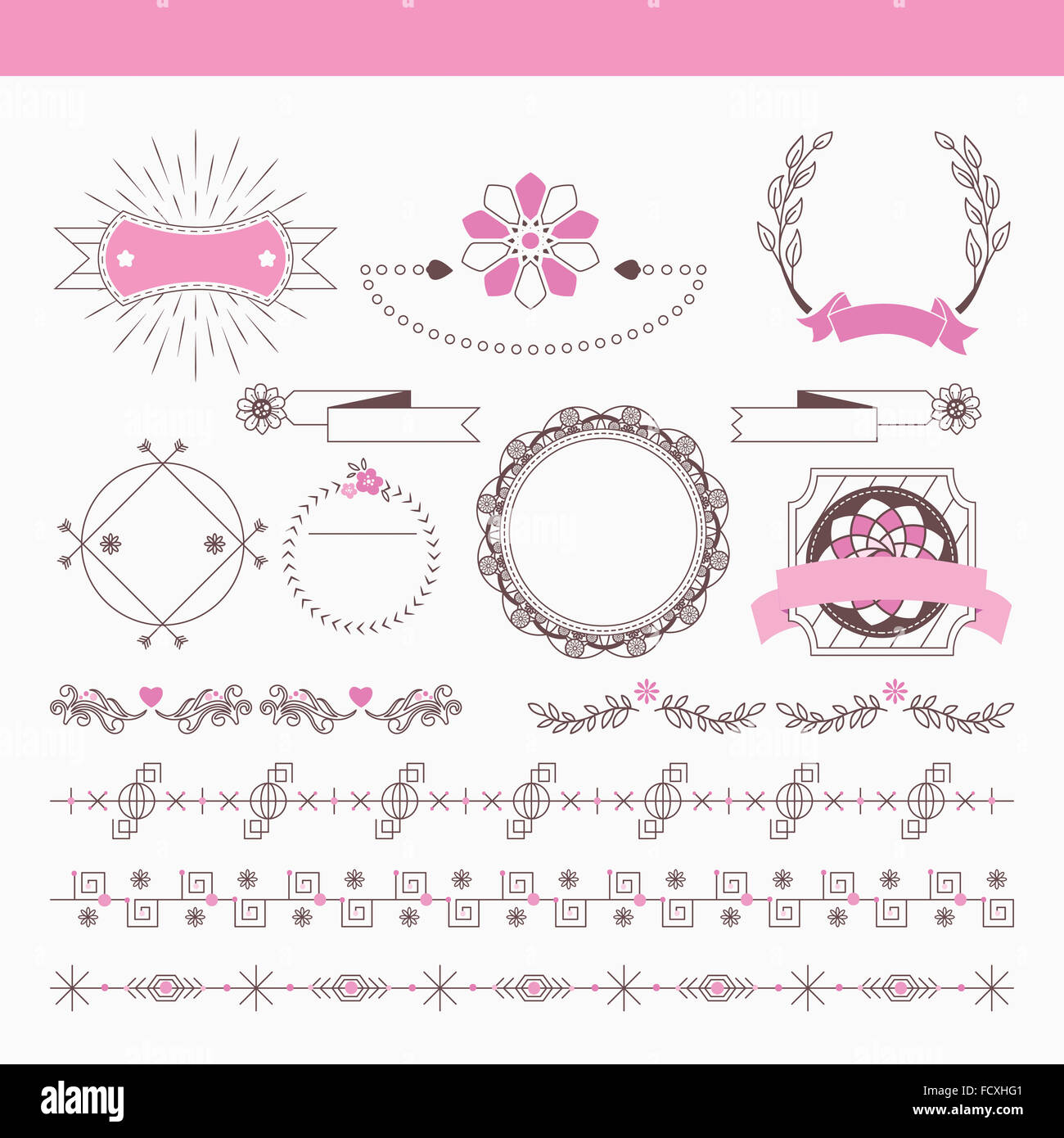 Set of various labels with pink Stock Photo - Alamy
