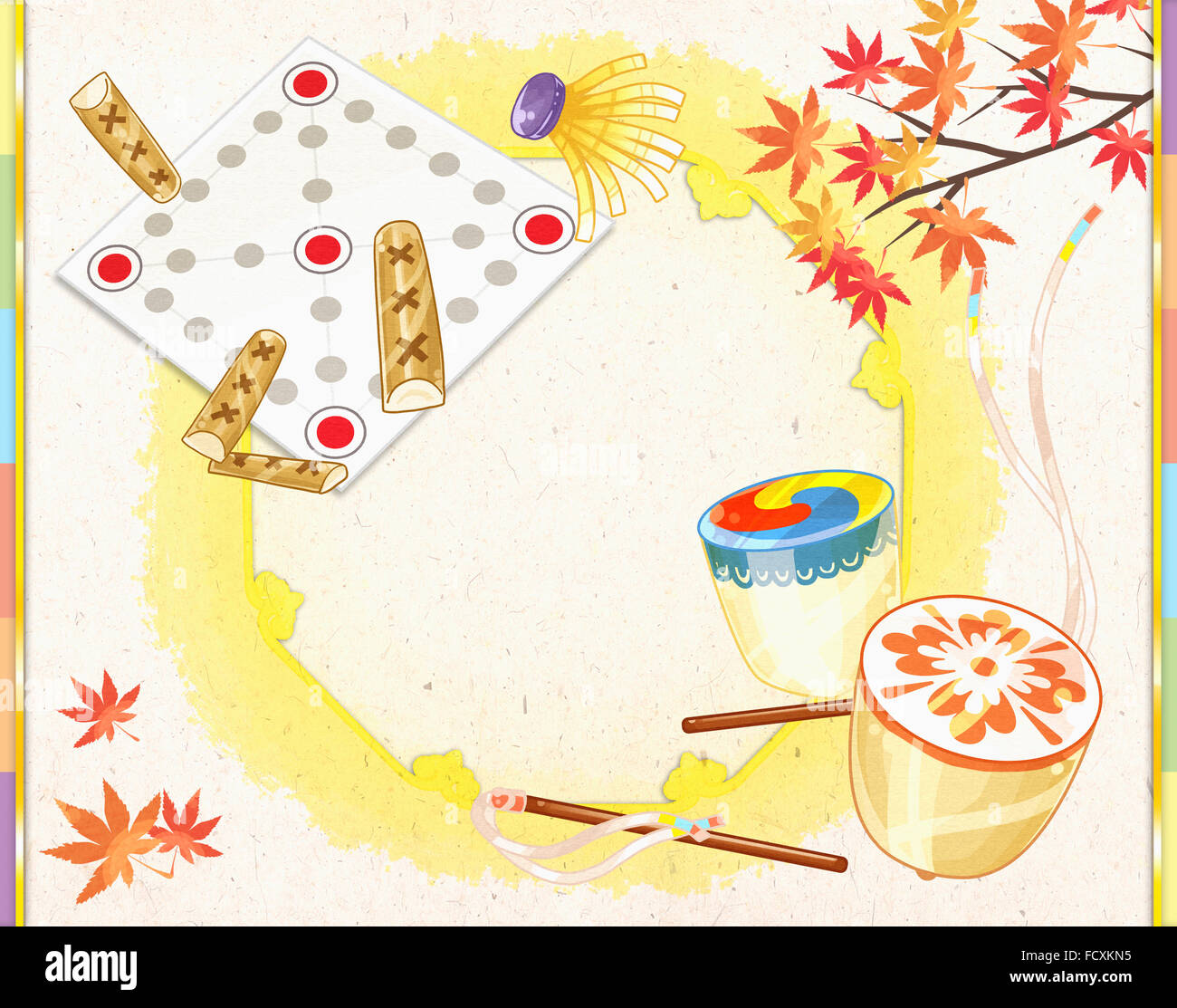 Background of fall with objects for traditional Korean folk games Stock ...