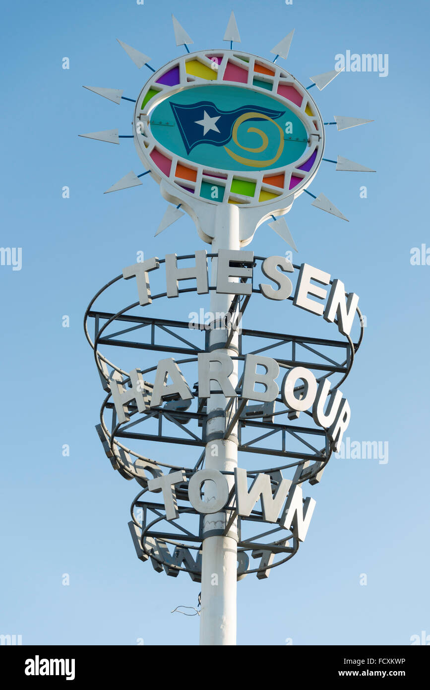 Thesen Harbour Town sign, Thesen Island, Knysna, Eden District Municipality, Western Cape Province, Republic of South Africa Stock Photo