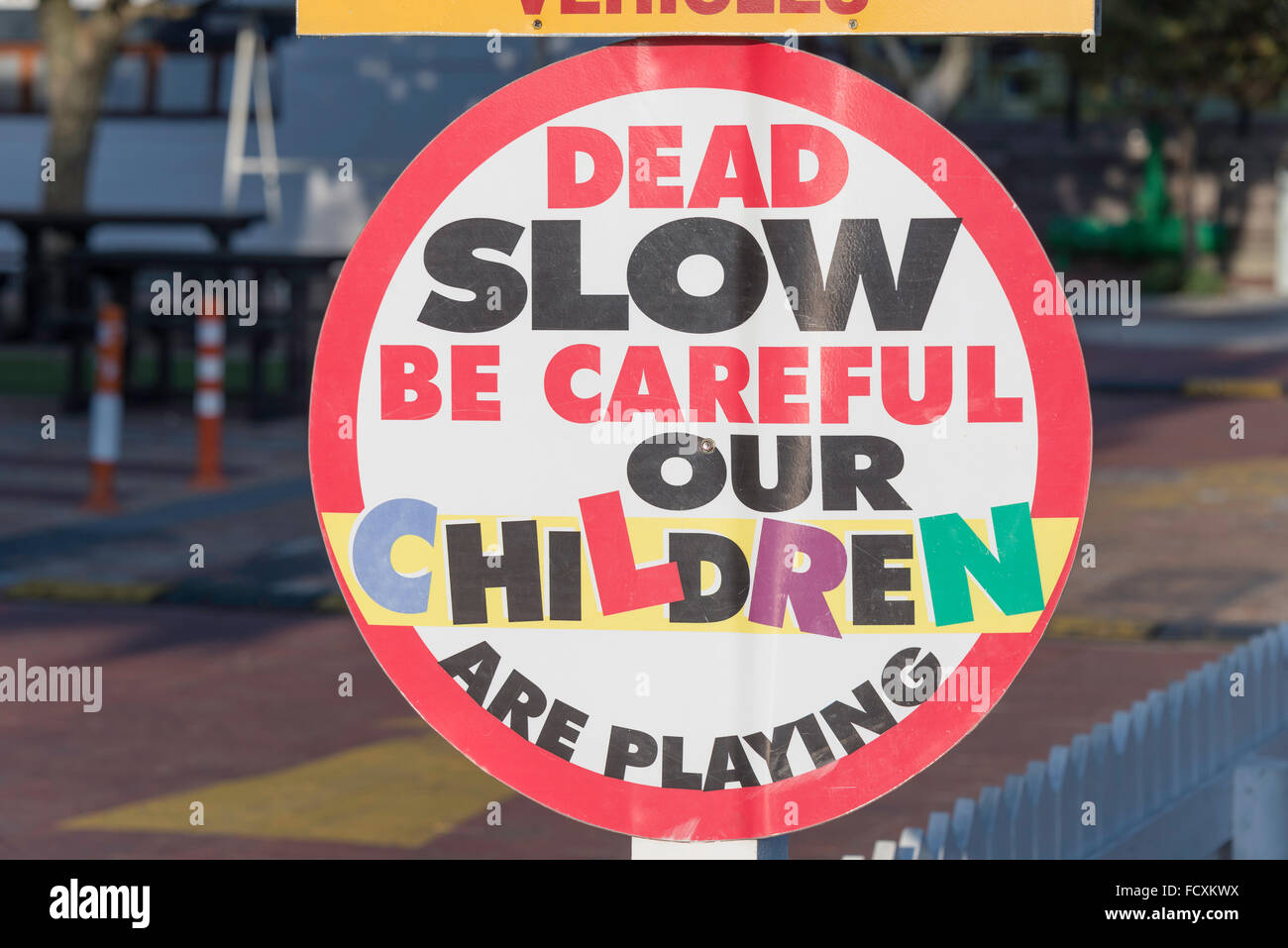 'Be careful of children playing' sign, Thesen Island, Knysna, Eden District, Western Cape Province, Republic of South Africa Stock Photo