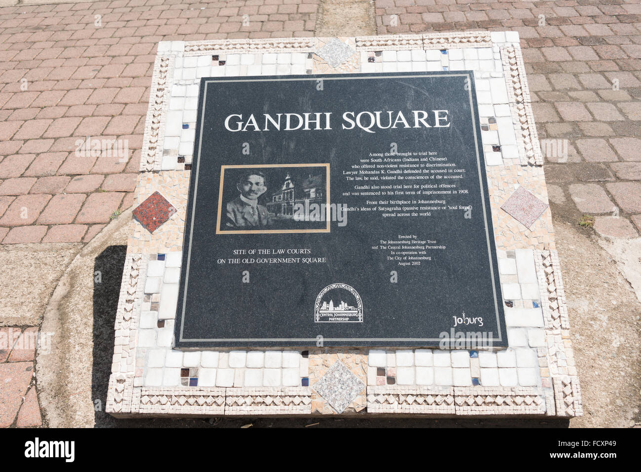 Gandhi plaque in Gandhi Square, Johannesburg, City of Johannesburg Municipality, Gauteng