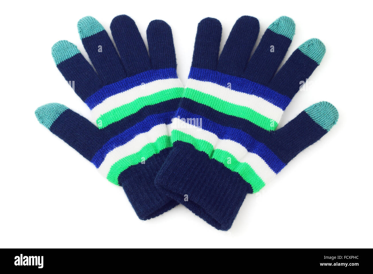 Pair of Colourful Gloves on White Background Stock Photo