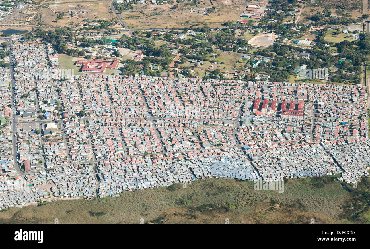 Aerial view of Masiphumelele Township, Cape Peninsula, Western Cape Province, Republic of South Africa Stock Photo