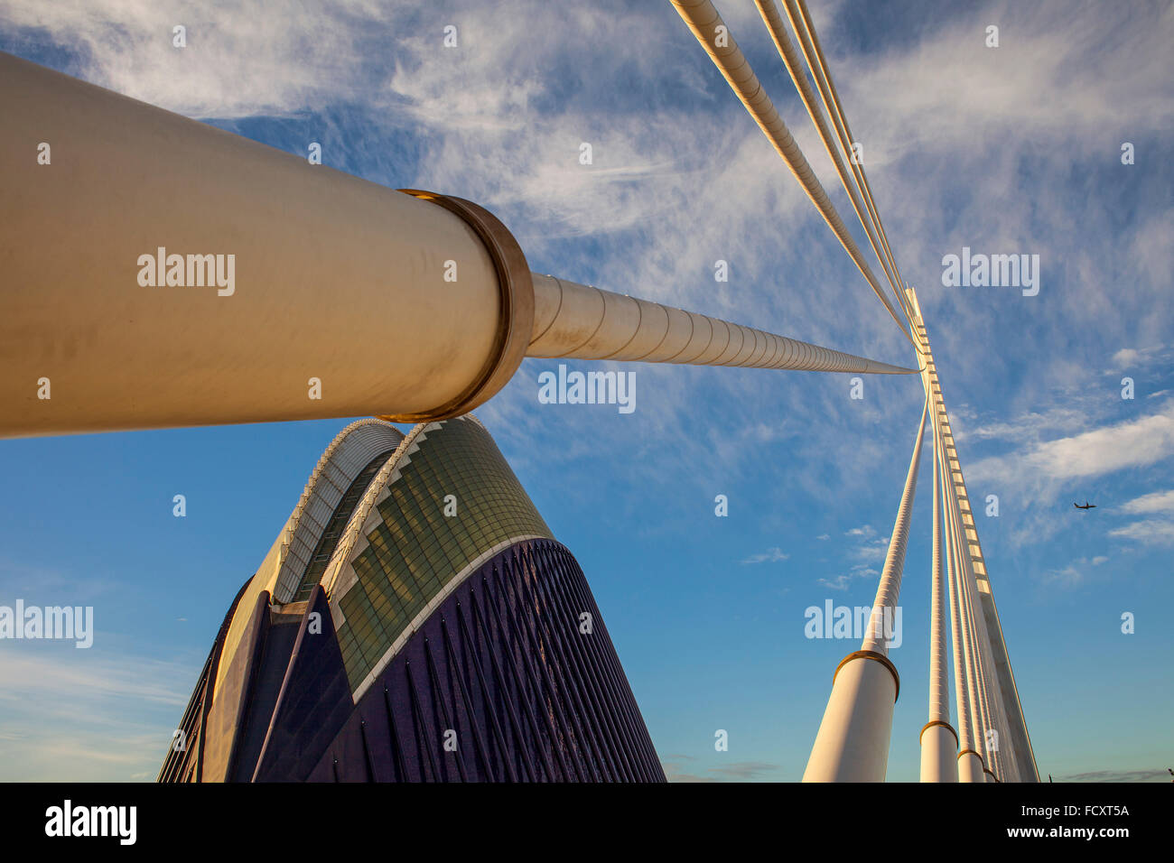 El Pont de l'Assut de l'Or and L'Agora, in City of Arts and Sciences. Valencia, Spain. Stock Photo