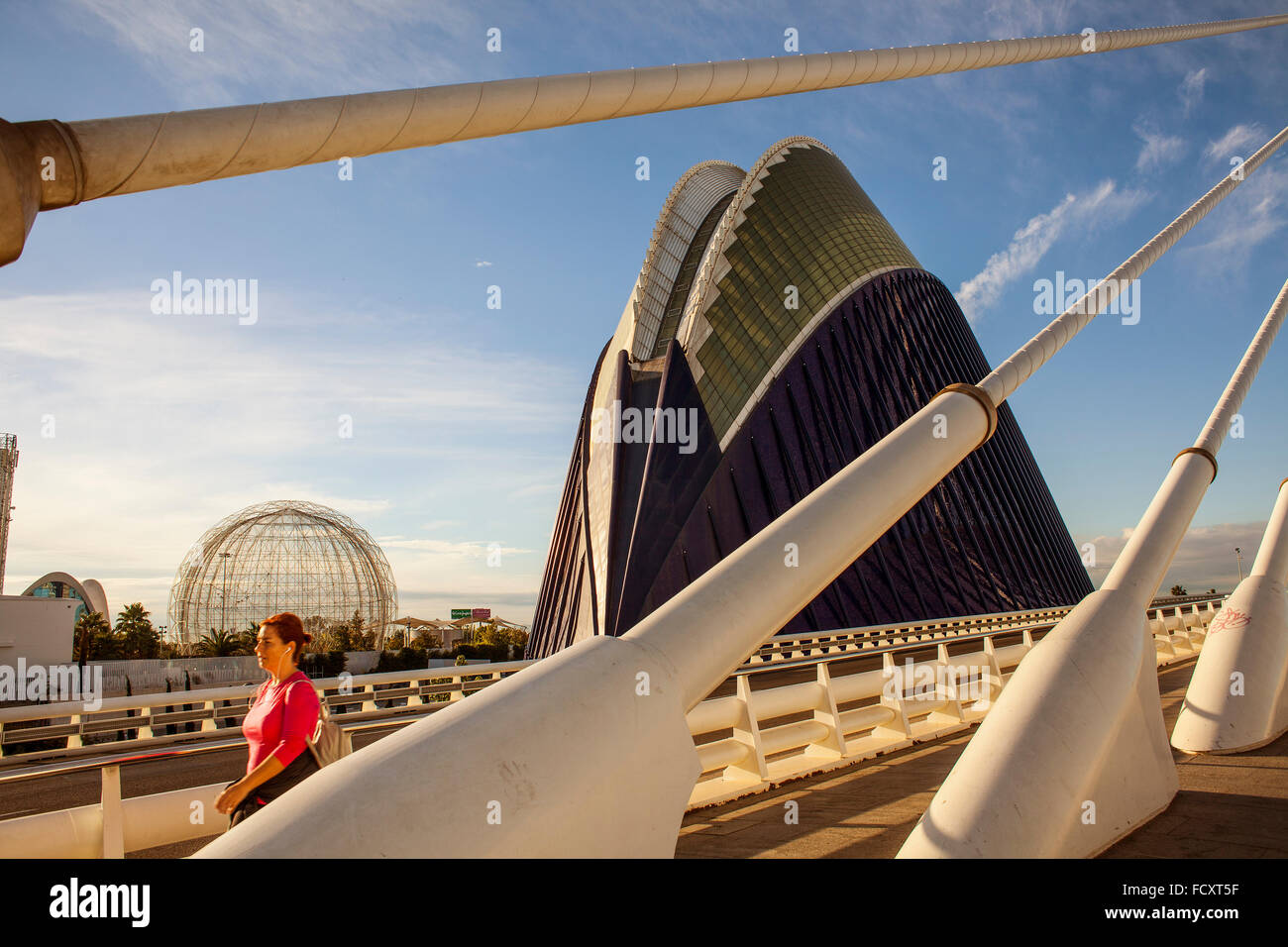 El Pont de l'Assut de l'Or and L'Agora, in City of Arts and Sciences. Valencia, Spain. Stock Photo