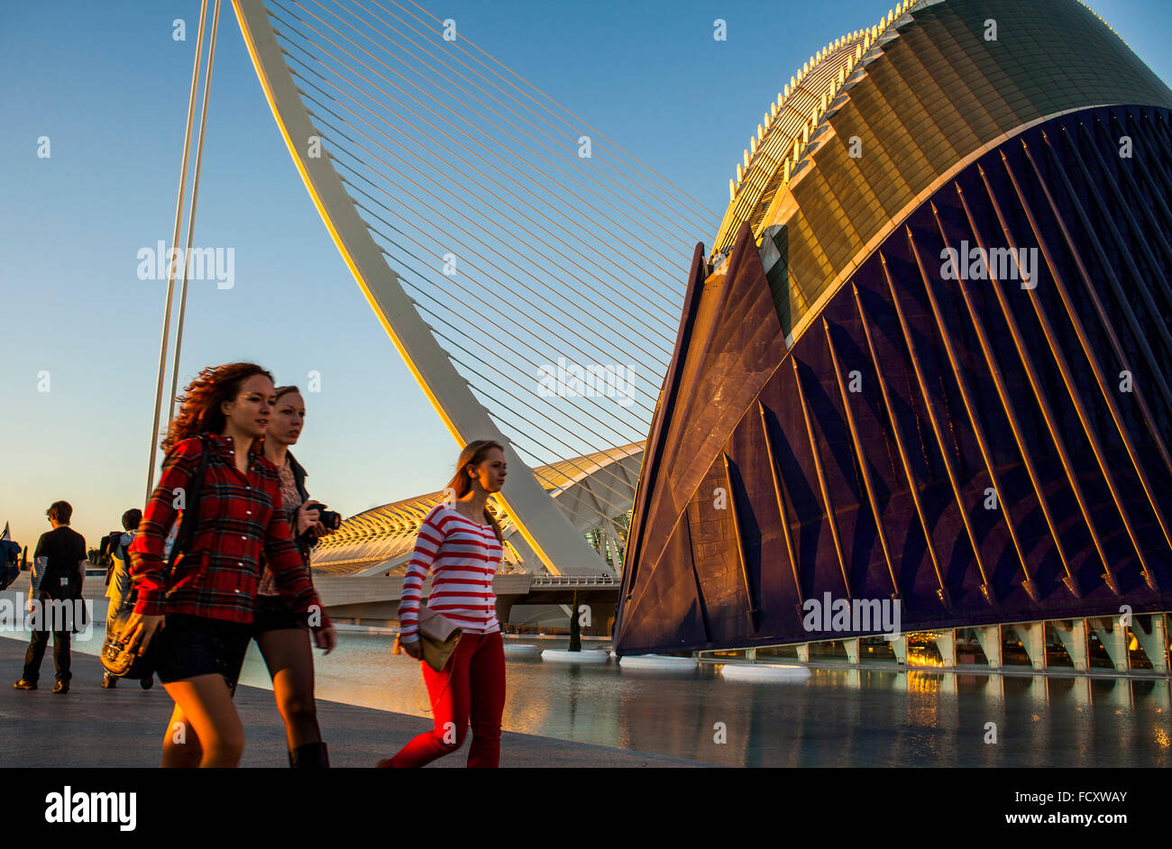 El Pont de l'Assut de l'Or and L'Agora, in City of Arts and Sciences. Valencia, Spain. Stock Photo