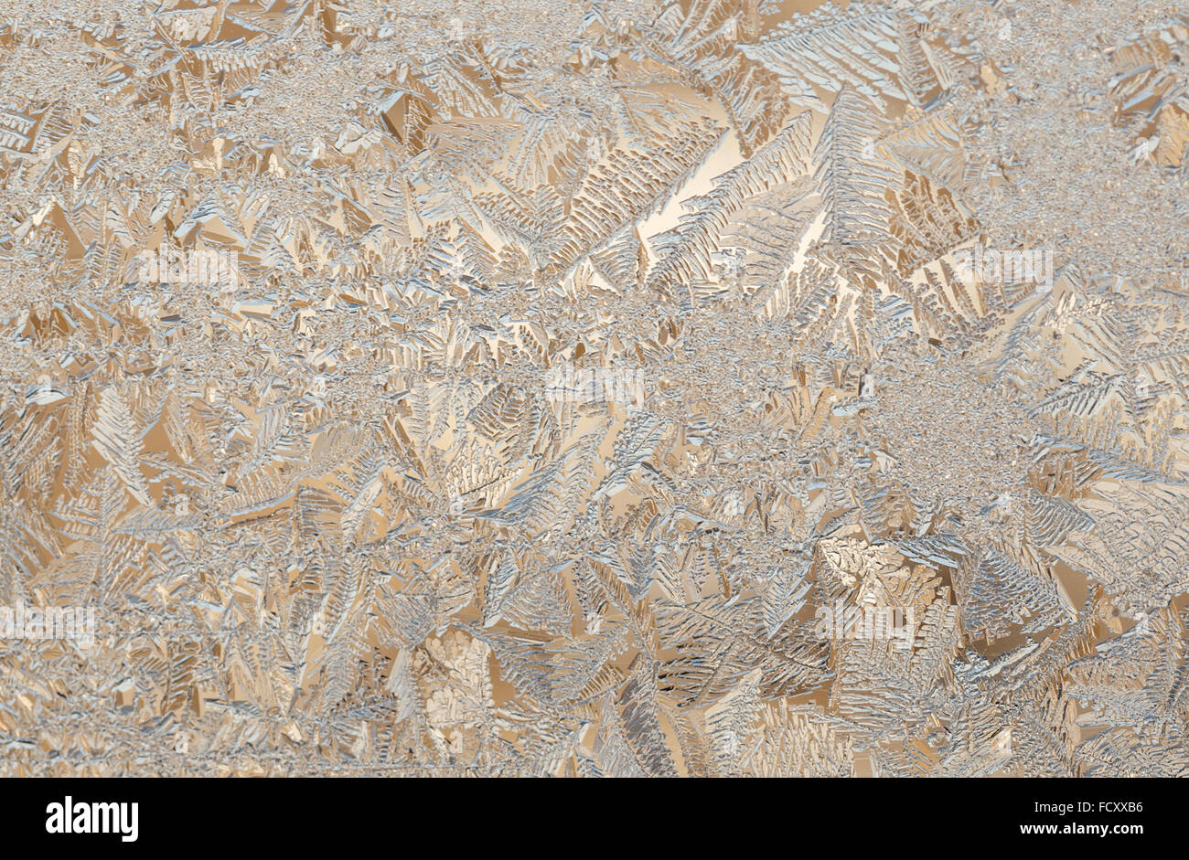 frost pattern on window in golden color Stock Photo - Alamy