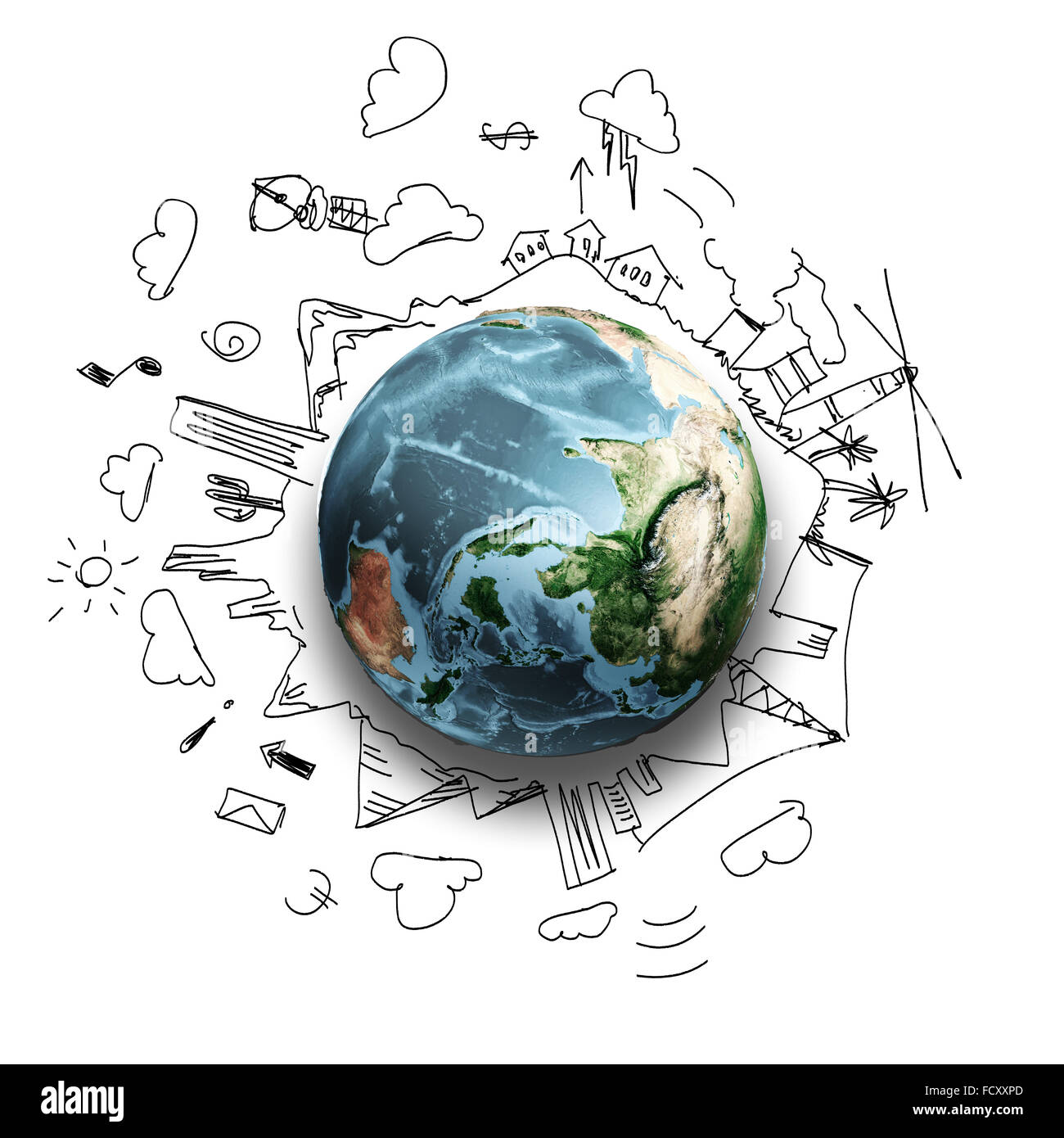 Earth planet on white background with pencil sketches. Elements of this  image are furnished by NASA Stock Photo - Alamy