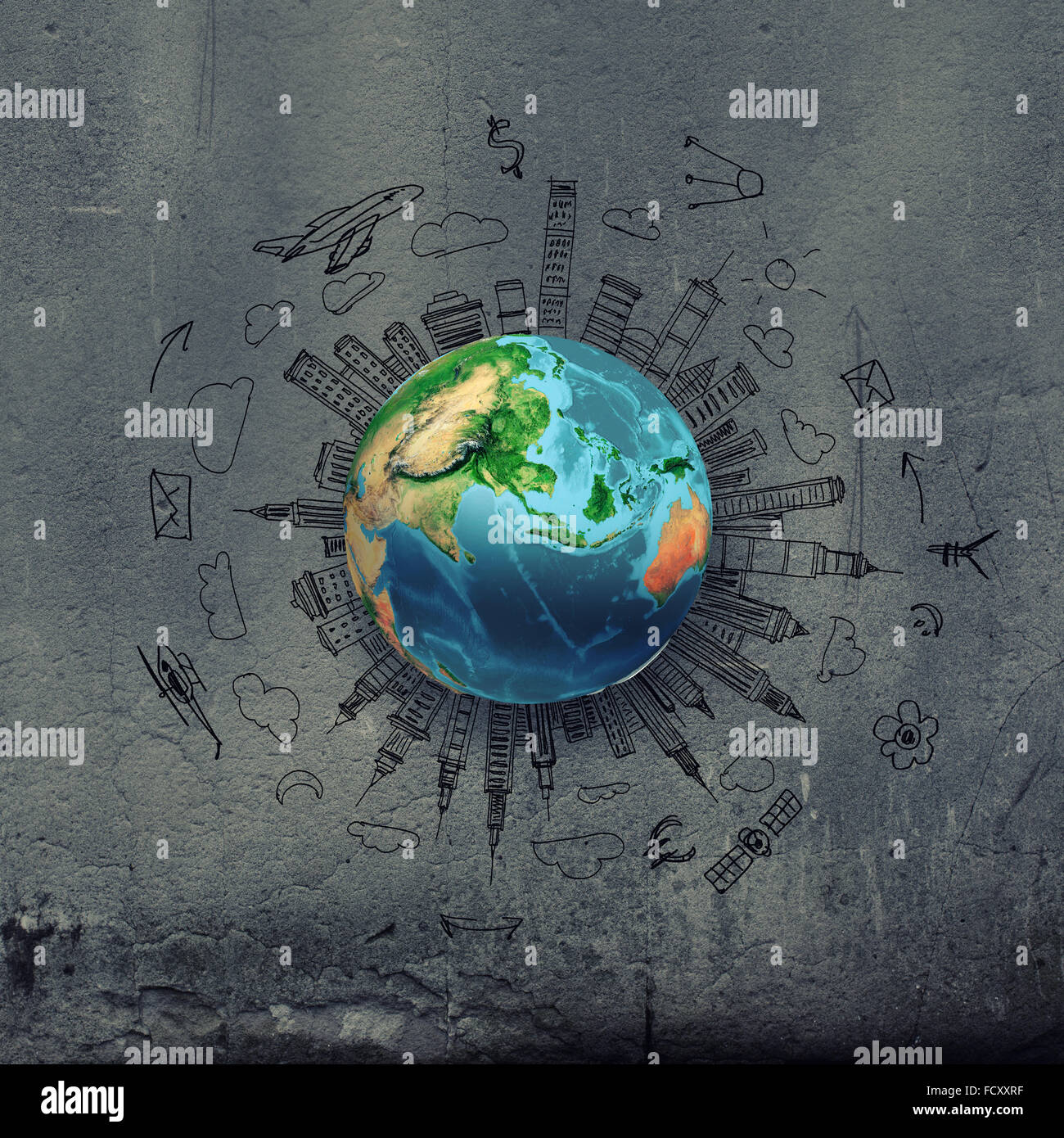Earth planet on dark background with pencil sketches. Elements of this  image are furnished by NASA Stock Photo - Alamy