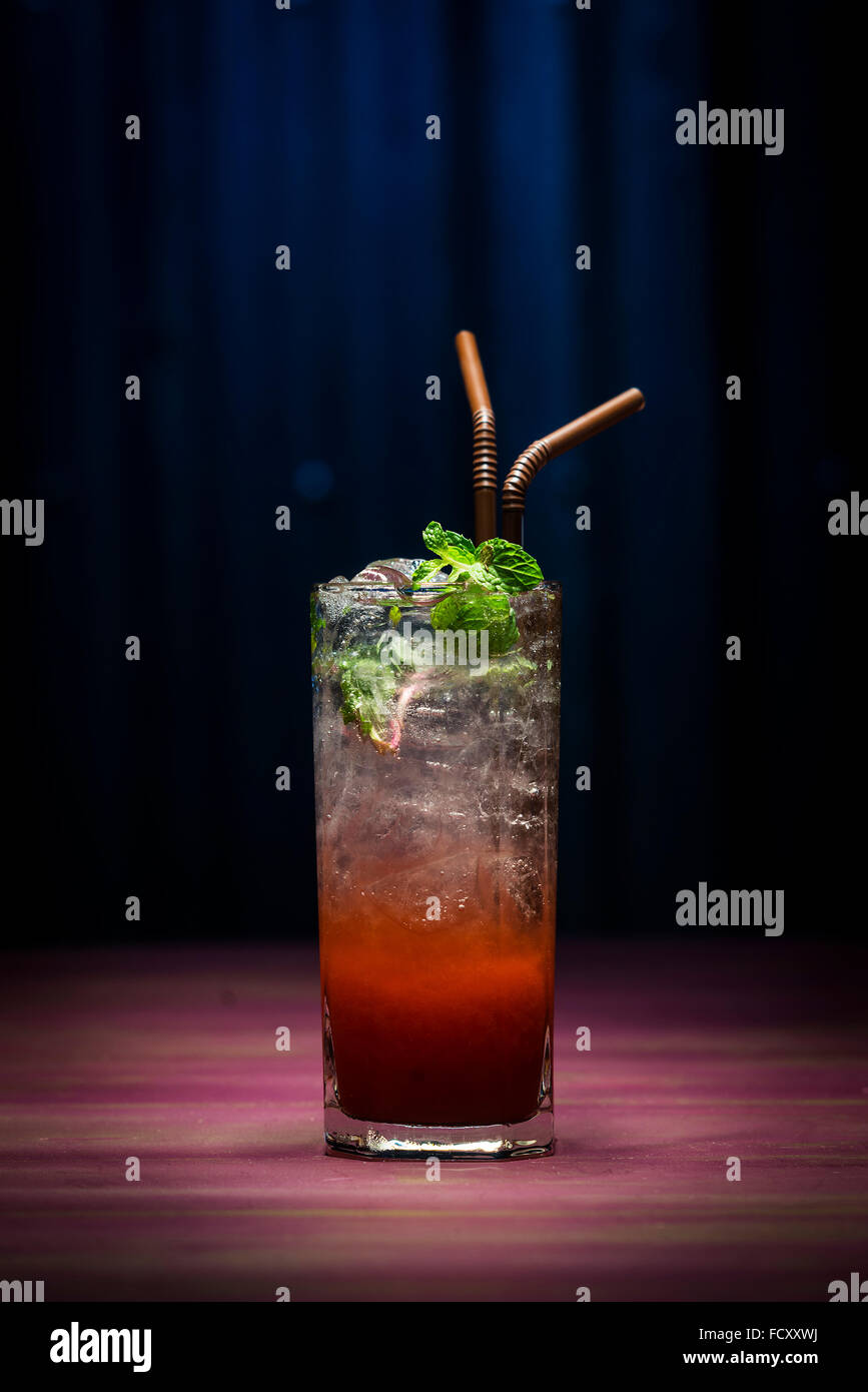 grenadine mojito trendy modern fusion cocktail drink in bar Stock Photo