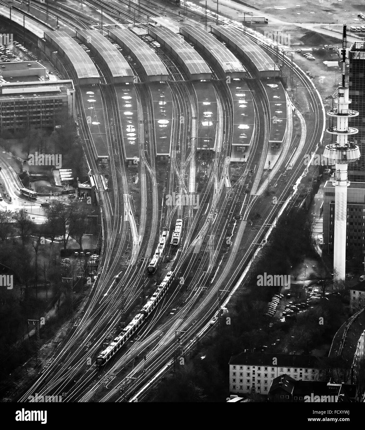 Aerial view, Central railway station Duisburg with the track ladder and