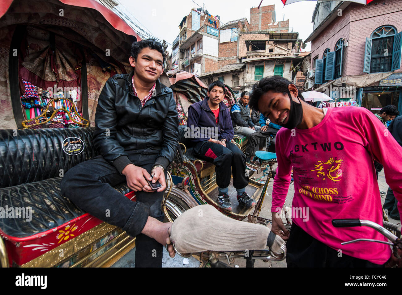 Nepal, Kathmandu, daily life, rickshaw Stock Photo