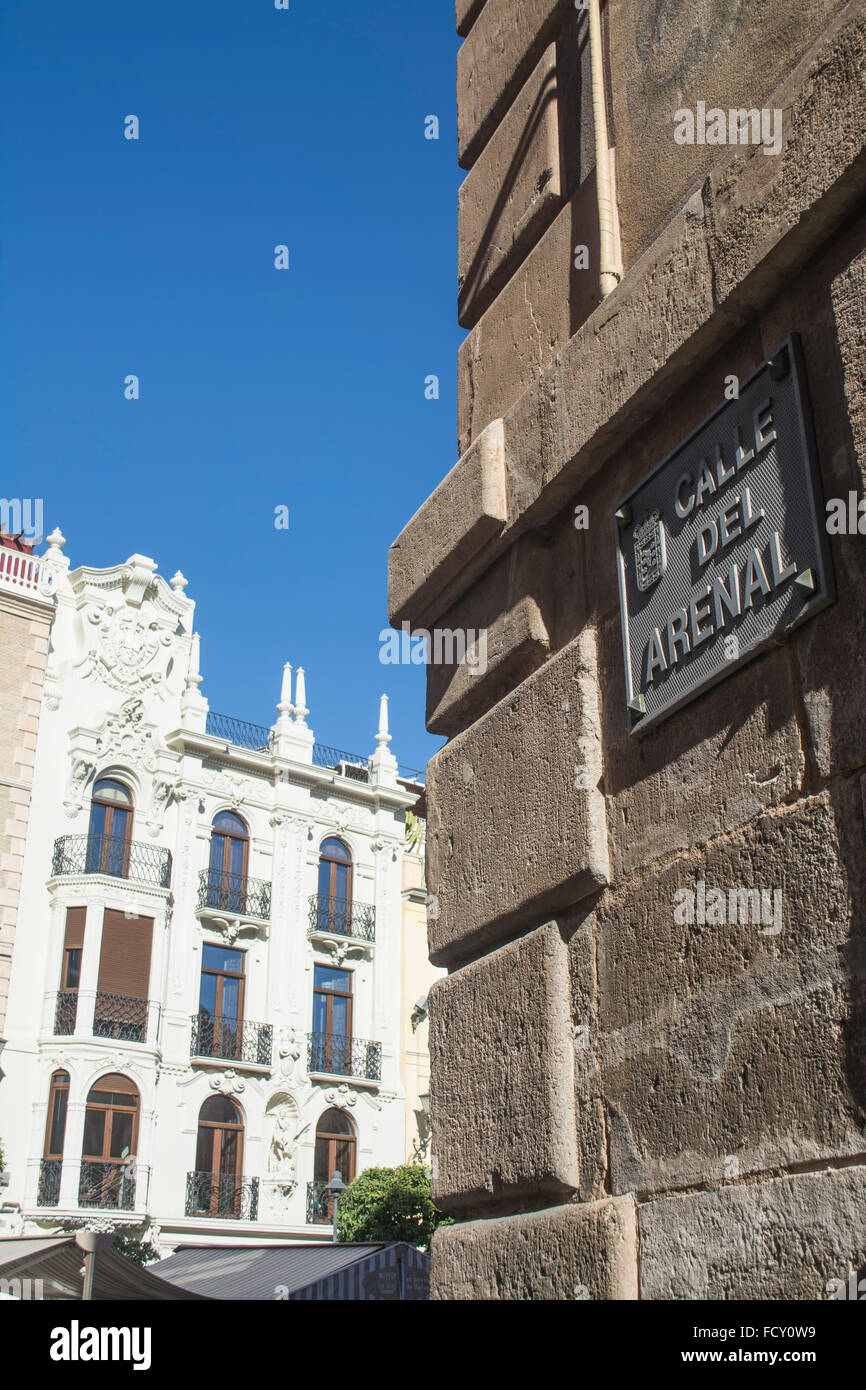 Street sign of the Calle del Arenal in the city of Murcia, Spain Stock Photo