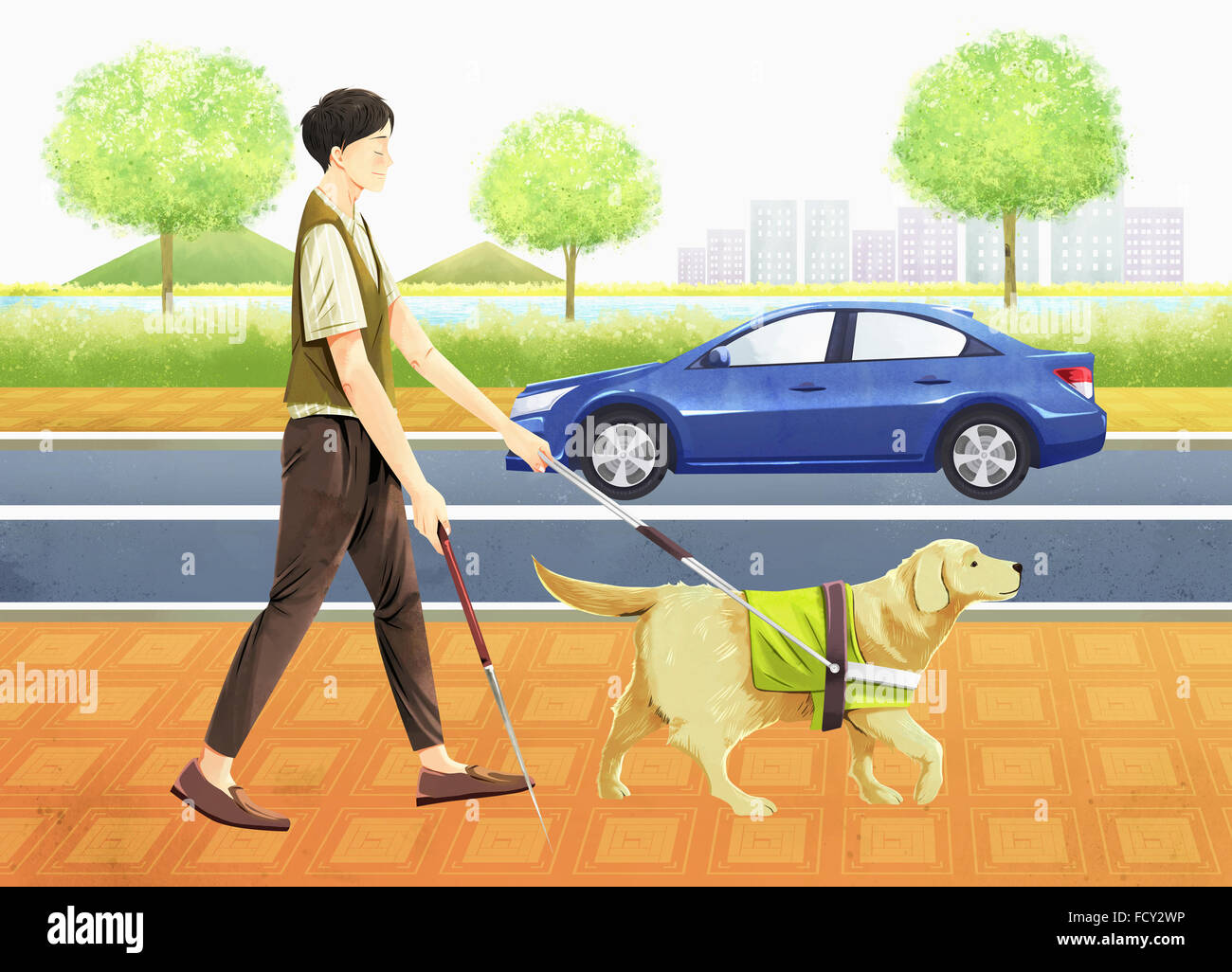 Illustration representing guide dog outside Stock Photo - Alamy