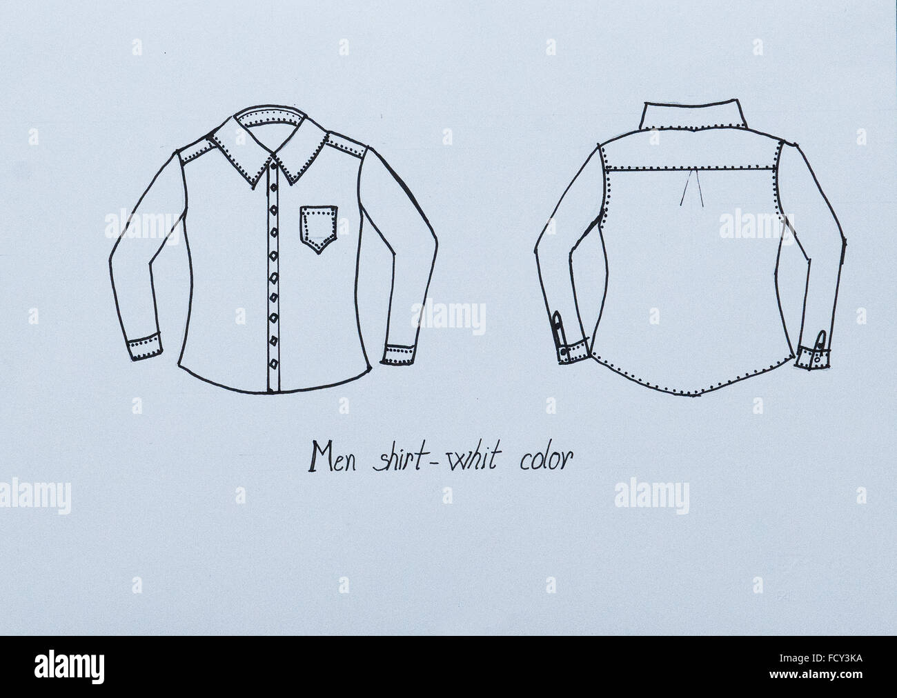 Handmade fashion technical sketch of a men's shirt from both side Stock  Photo - Alamy