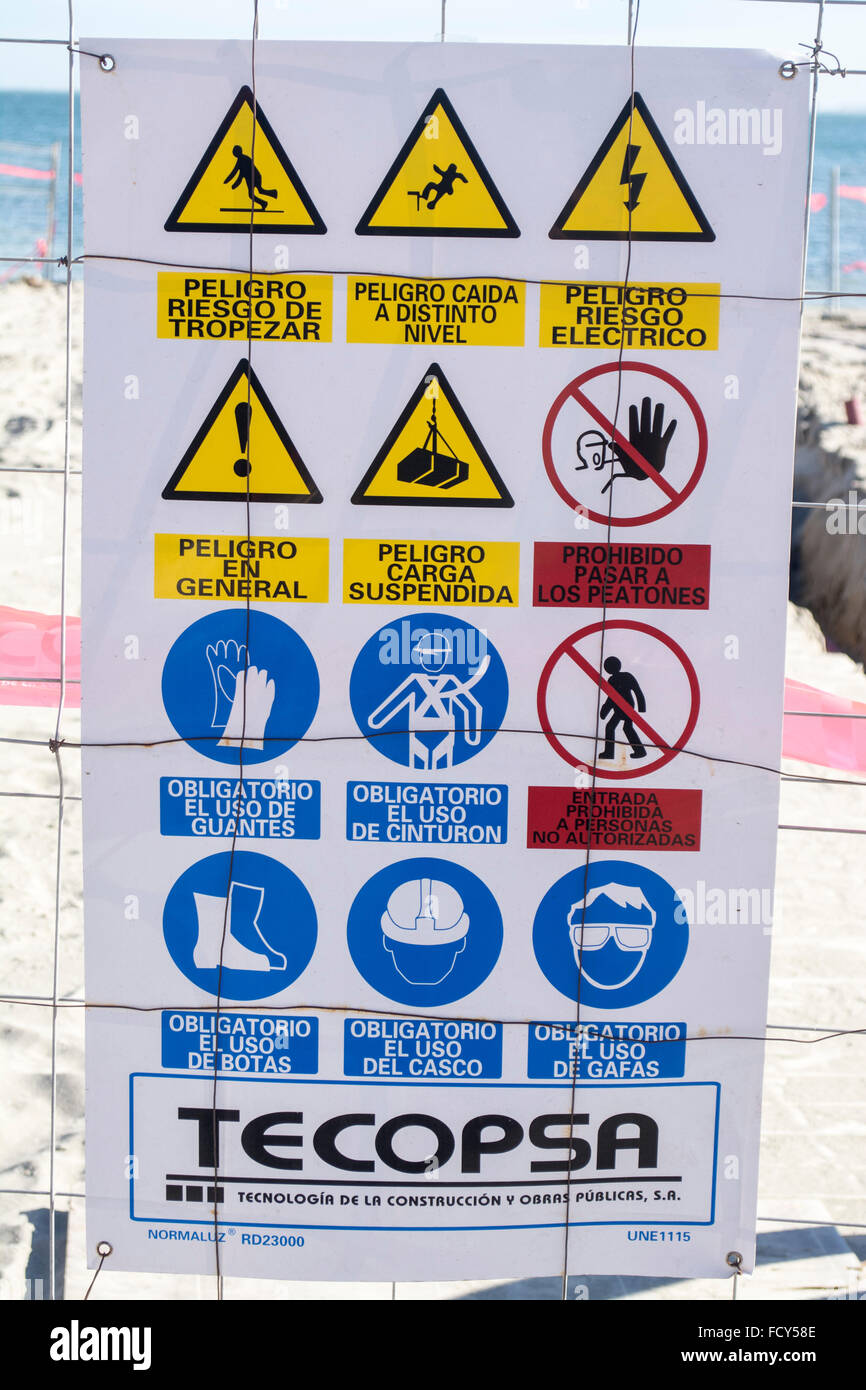 Health and Safety sign on the construction site of a new jetty in to