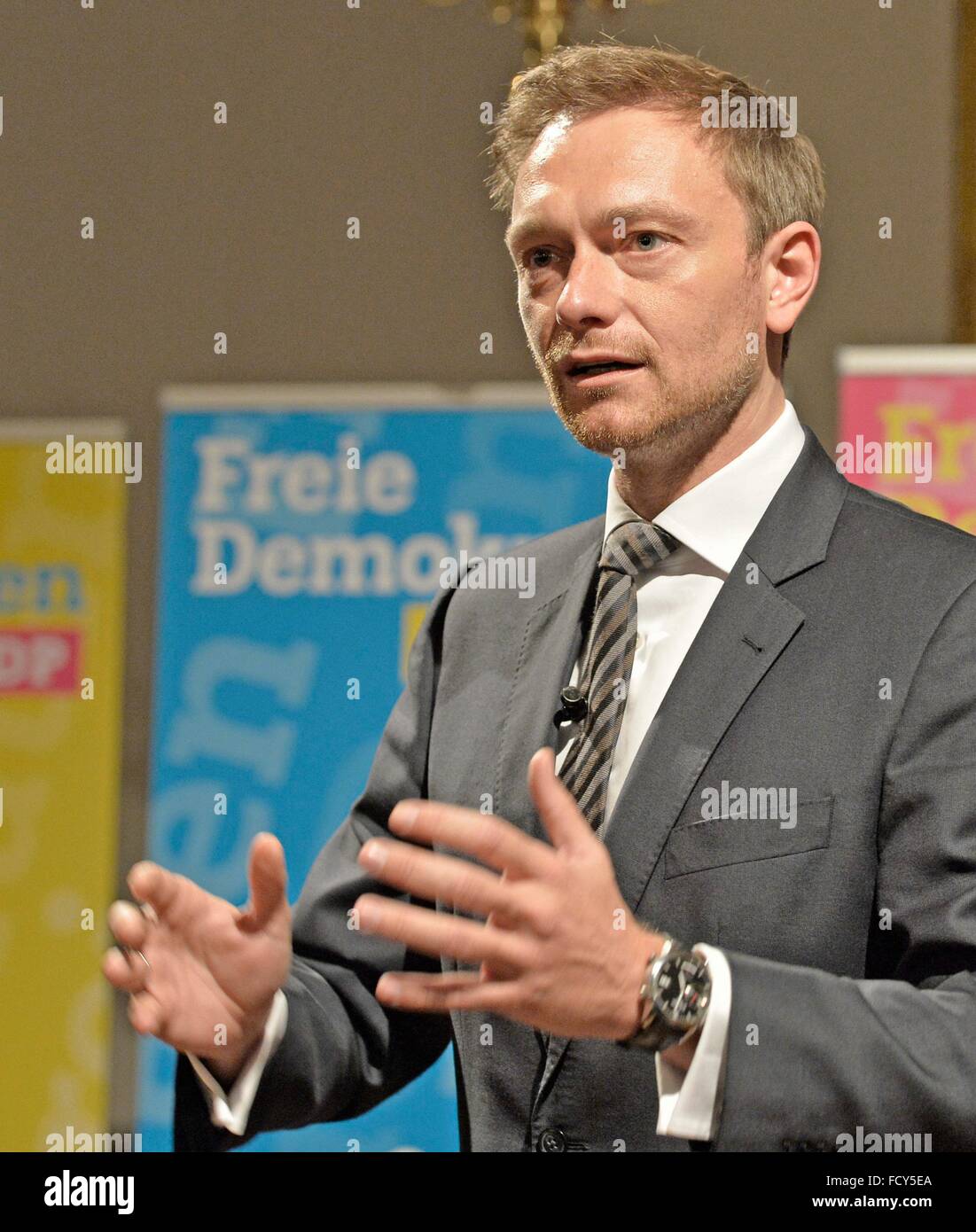 Christian Lindener, frontman of the FDP, Freiburg, Jan. 21, 2016. Stock Photo