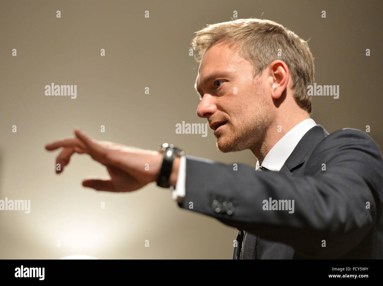 Christian Lindener, frontman of the FDP, Freiburg, Jan. 21, 2016. Stock Photo