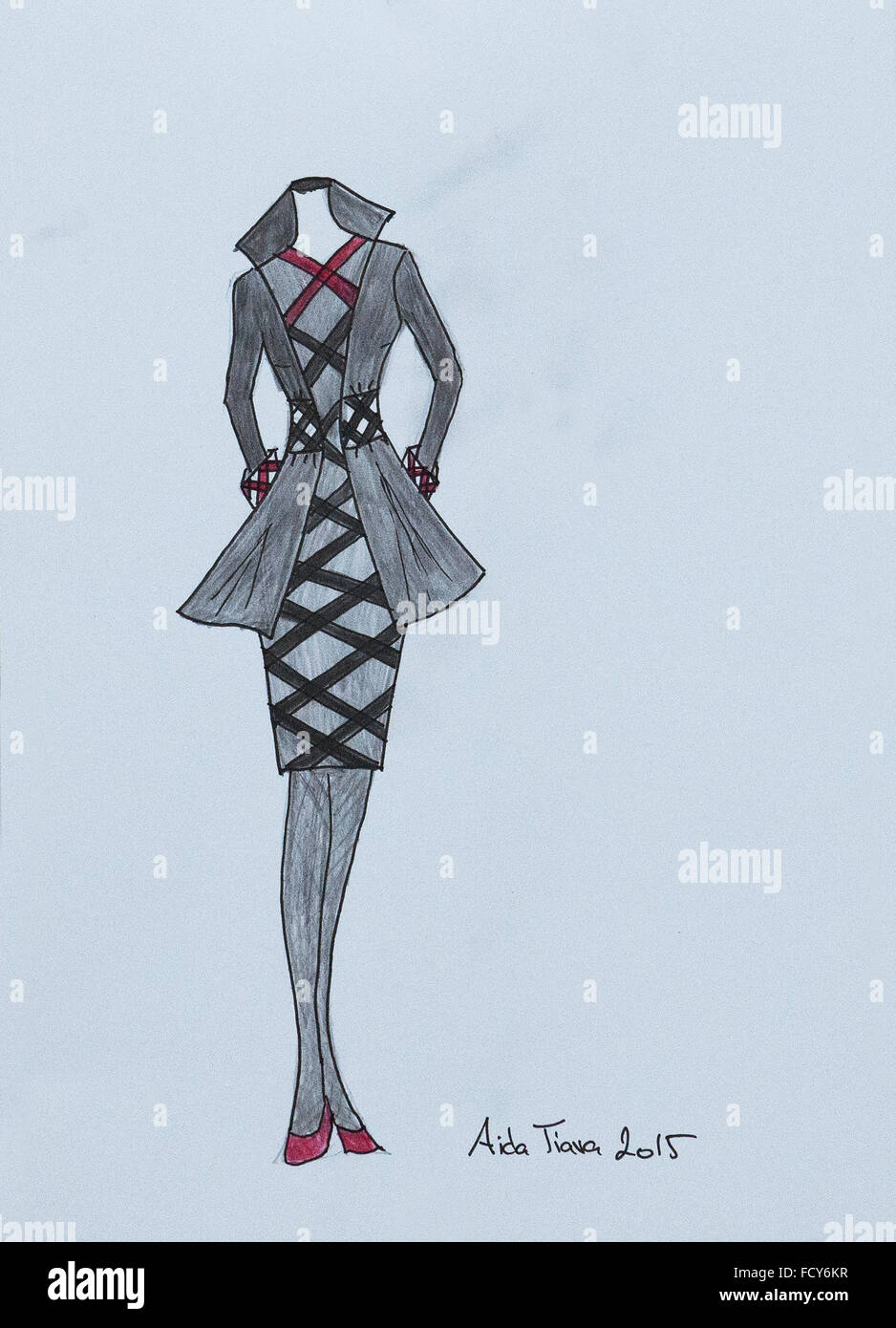 Handmade fashion sketch, fashion draw of a one piece dress and jacket Stock  Photo - Alamy