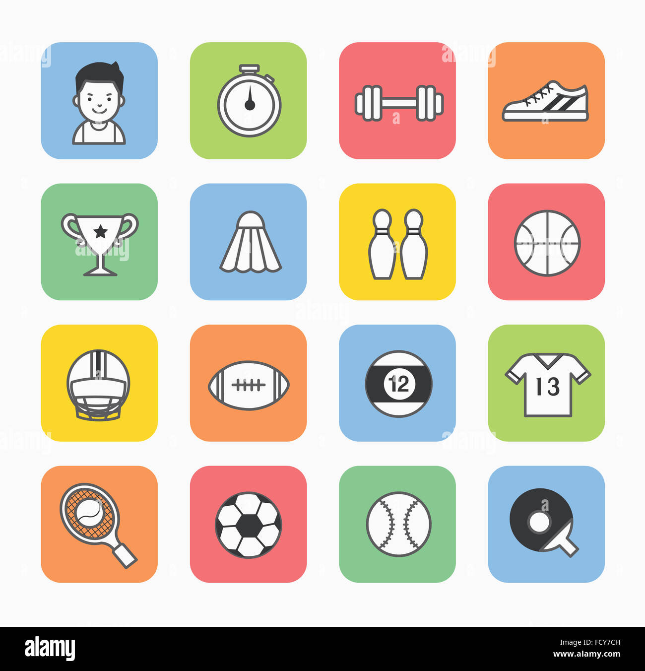 Collection of icons related to sports Stock Photo - Alamy