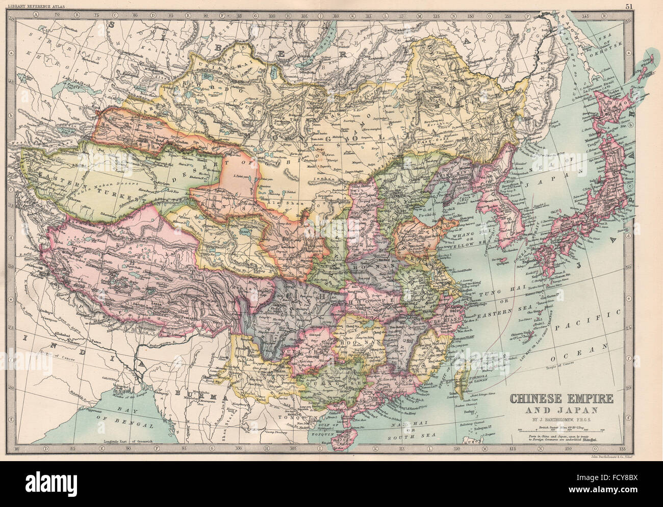 EAST ASIA: Chinese Empire and Japan. Korea. BARTHOLOMEW, 1890 antique map Stock Photo