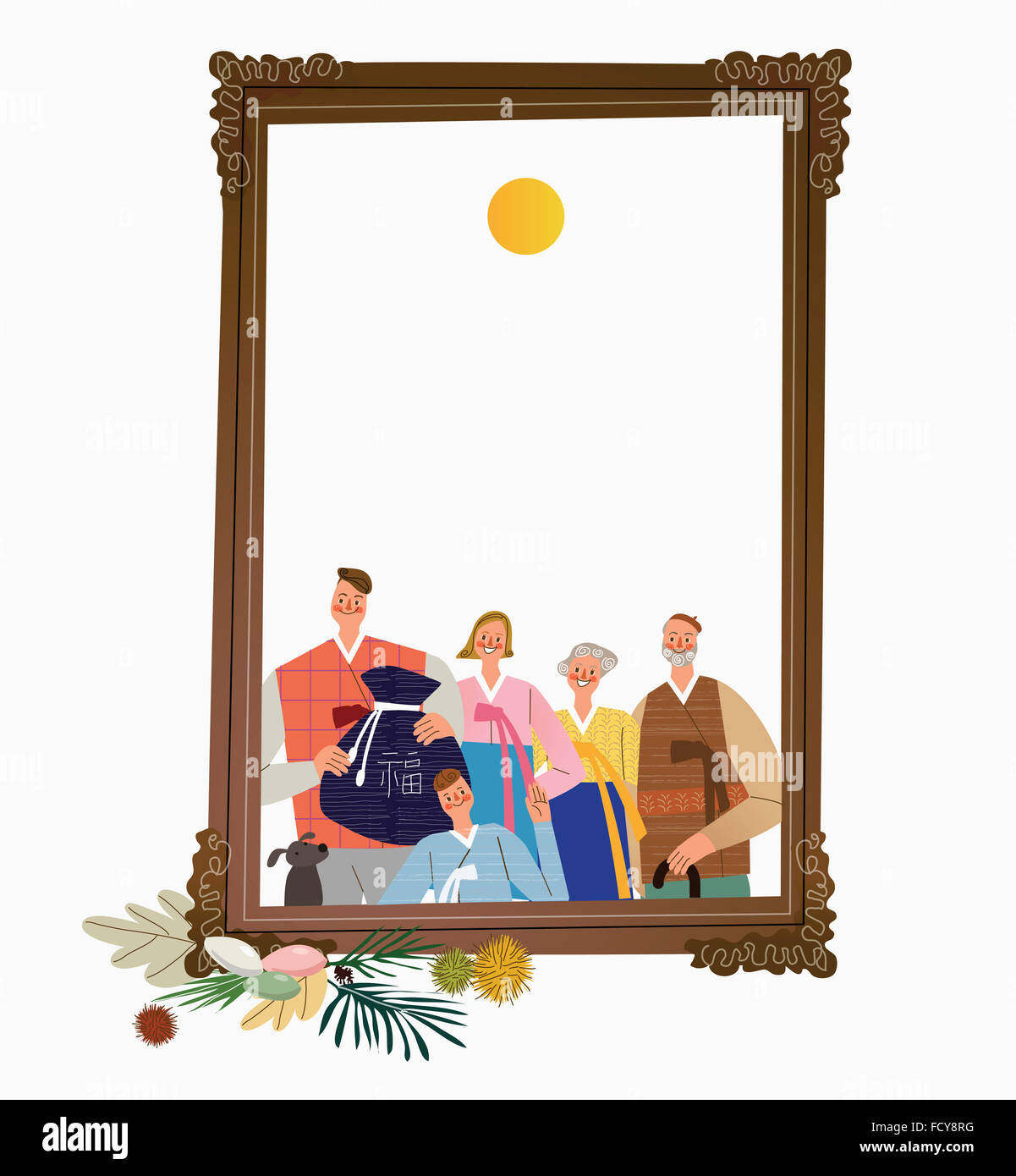 Copy space frame with a family in Korean traditional clothes and ...