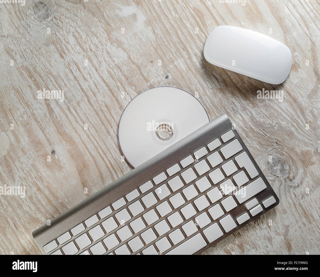 Wireless keyboard and mouse and white printable CD. Template for design