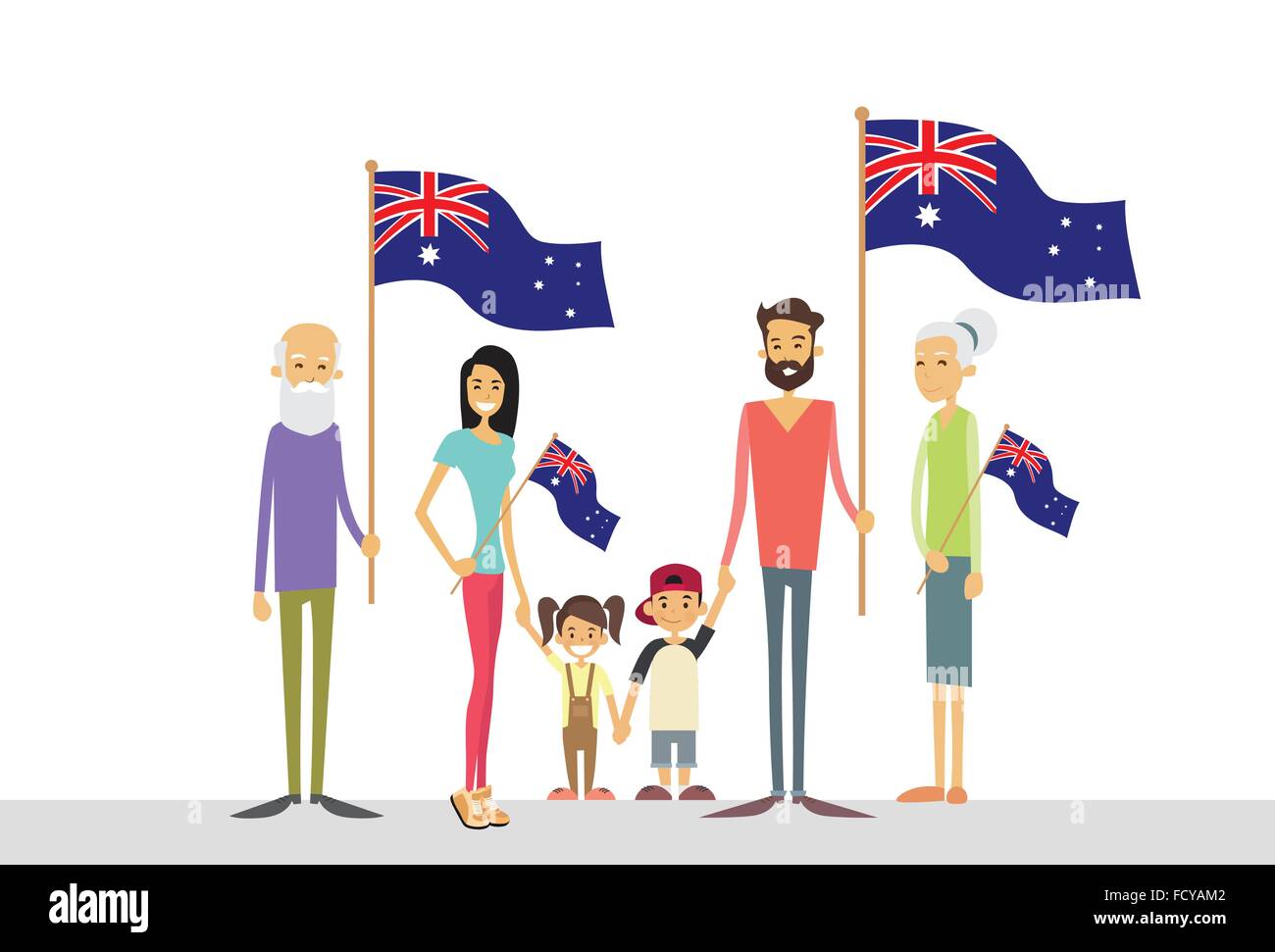 Australia Day National Flag Big Family Kids Parents Grandparents Stock