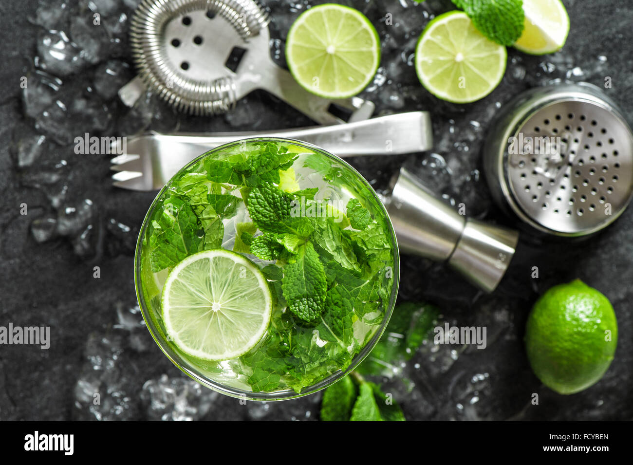 Cold drink ingredients. Aperitif. Lemonade. Food and beverages Stock
