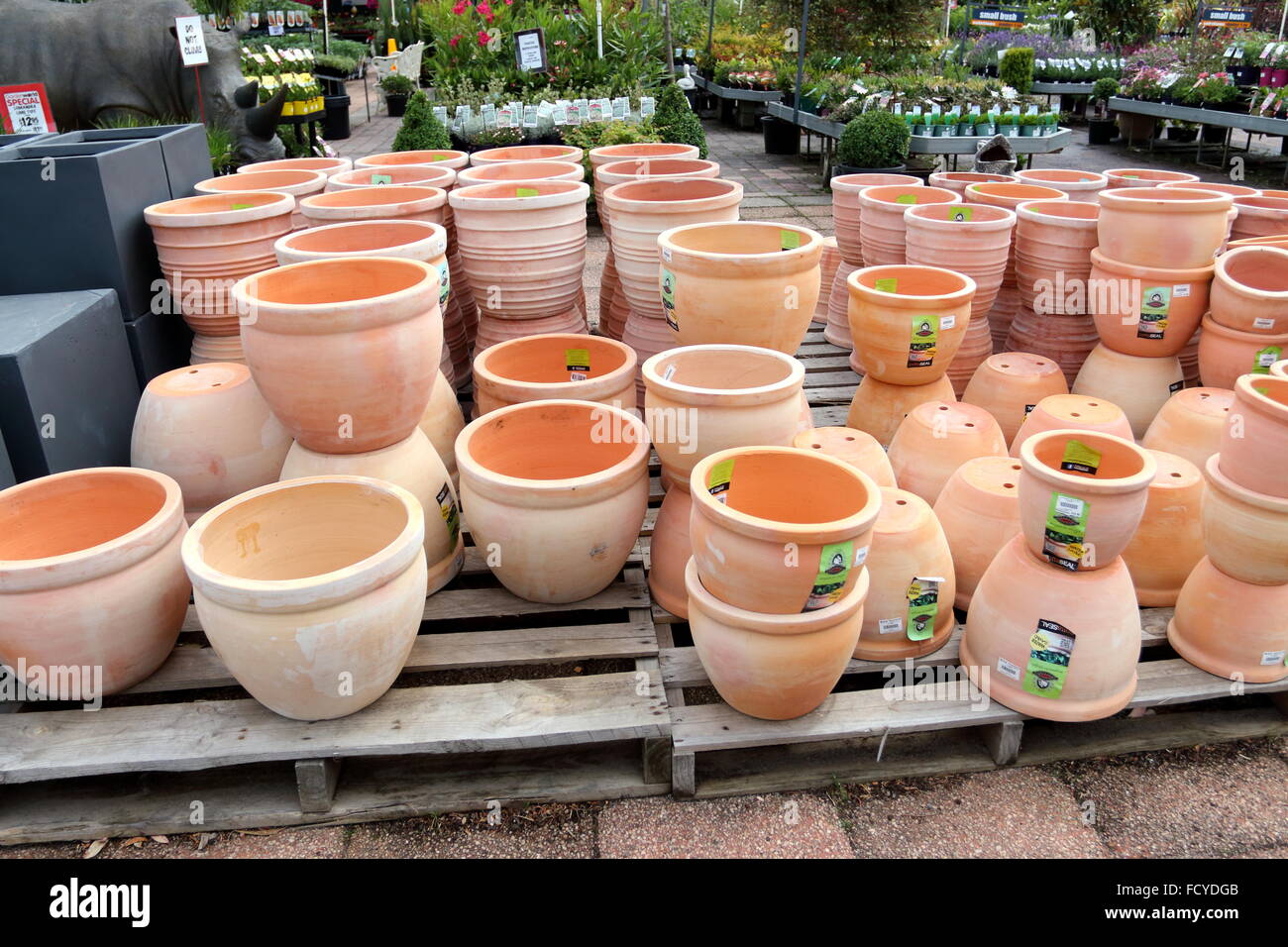 Terracotta pots for sale at garden nursery Stock Photo Alamy