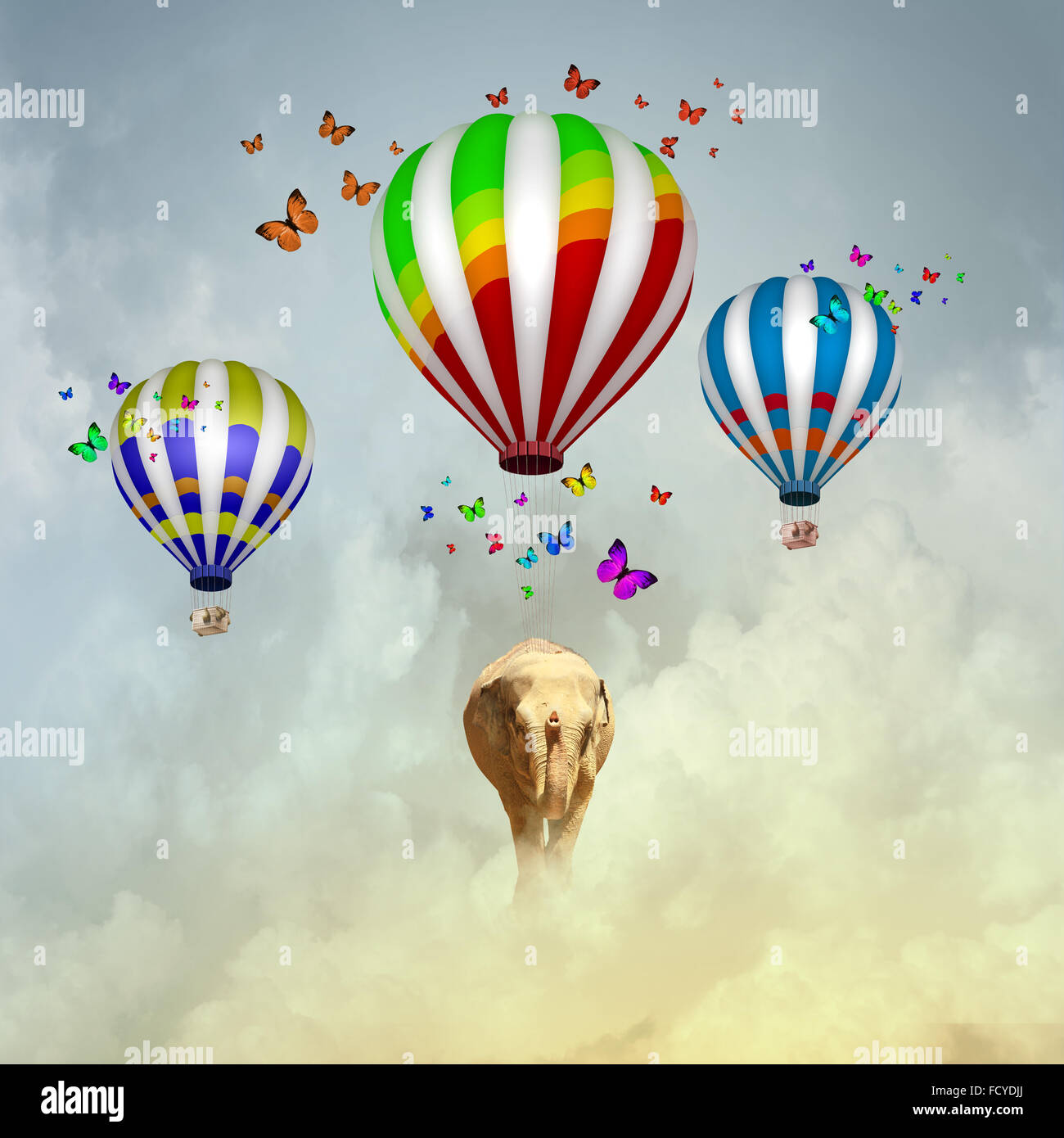 Elephant flying in sky on colorful aerostat Stock Photo - Alamy