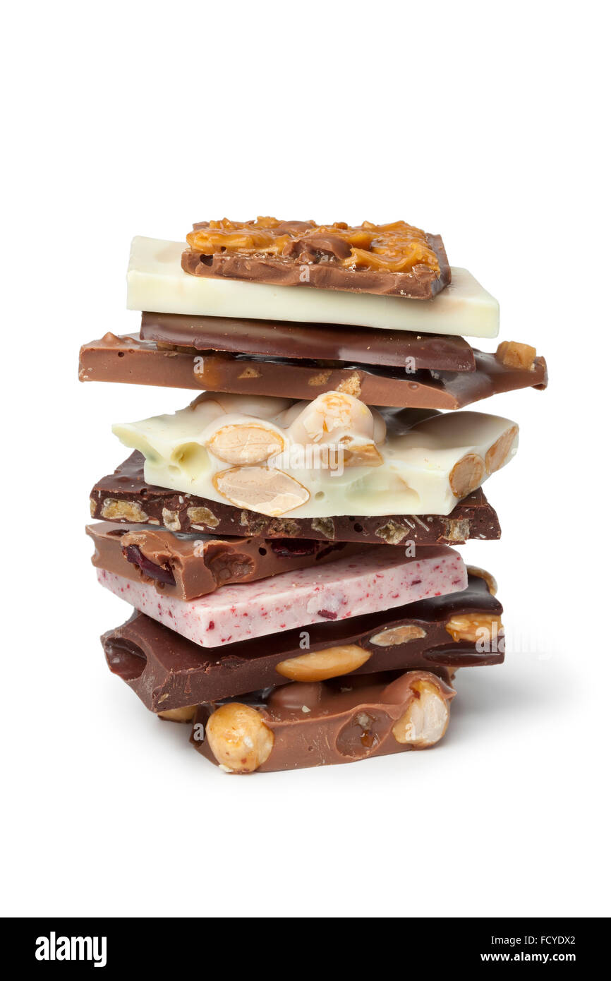 Variety of swiss chocolate on white background Stock Photo