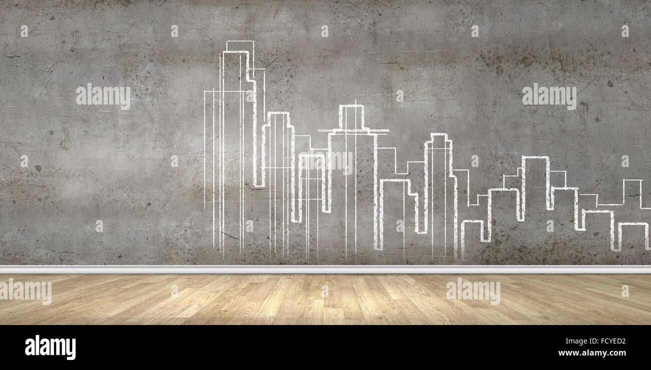 Background image with urban construction sketch on grey background