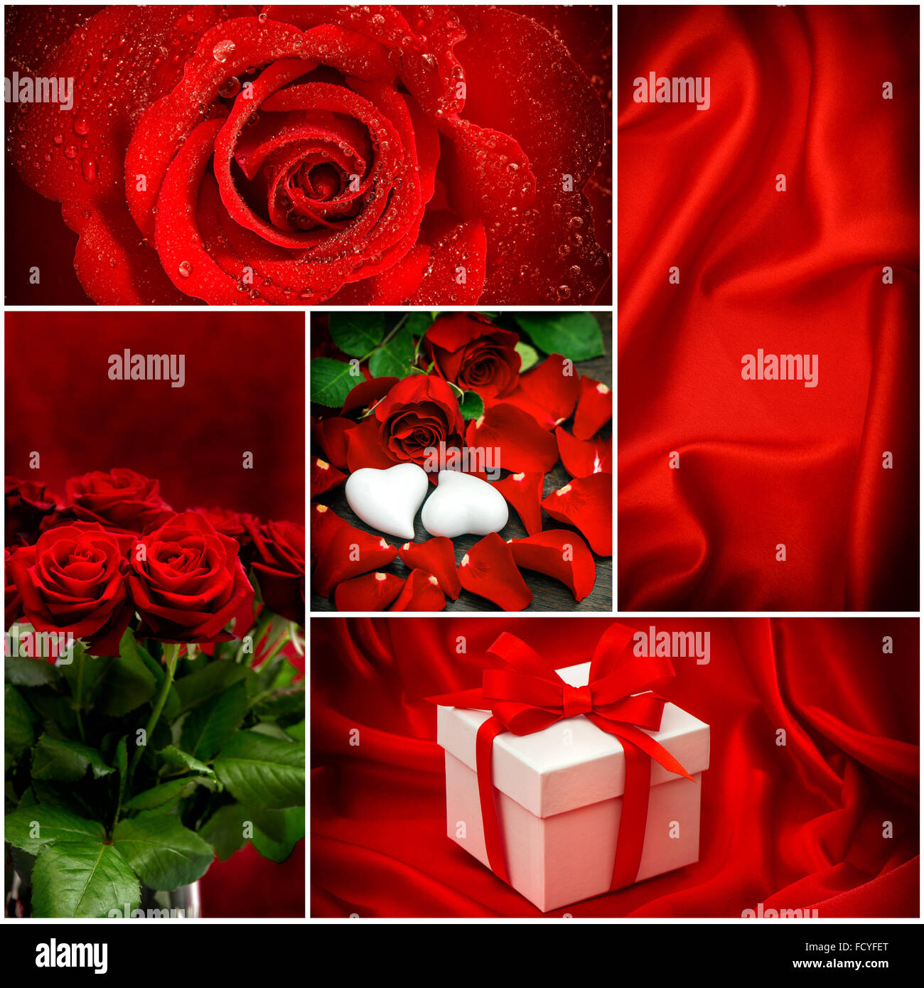 Red roses. Hearts. Gift box. Valentines Day concept Stock Photo