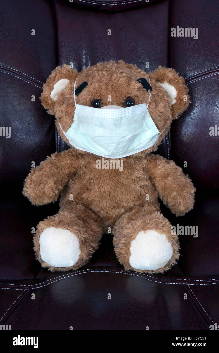 ILLUSTRATION - A teddy bear wears a surgical mask. The photo was taken on 26 December 2015. Photo: S. Steinach - NO WIRE SERVICE - Stock Photo