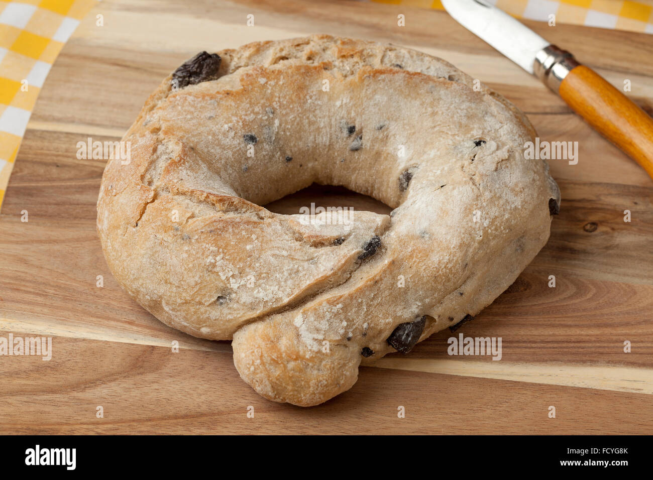 Fresh baked black olive bread Stock Photo