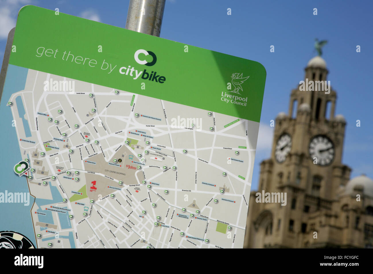 Tourist information map of Citybike locations, near the Liver Building,  Liverpool, UK Stock Photo - Alamy
